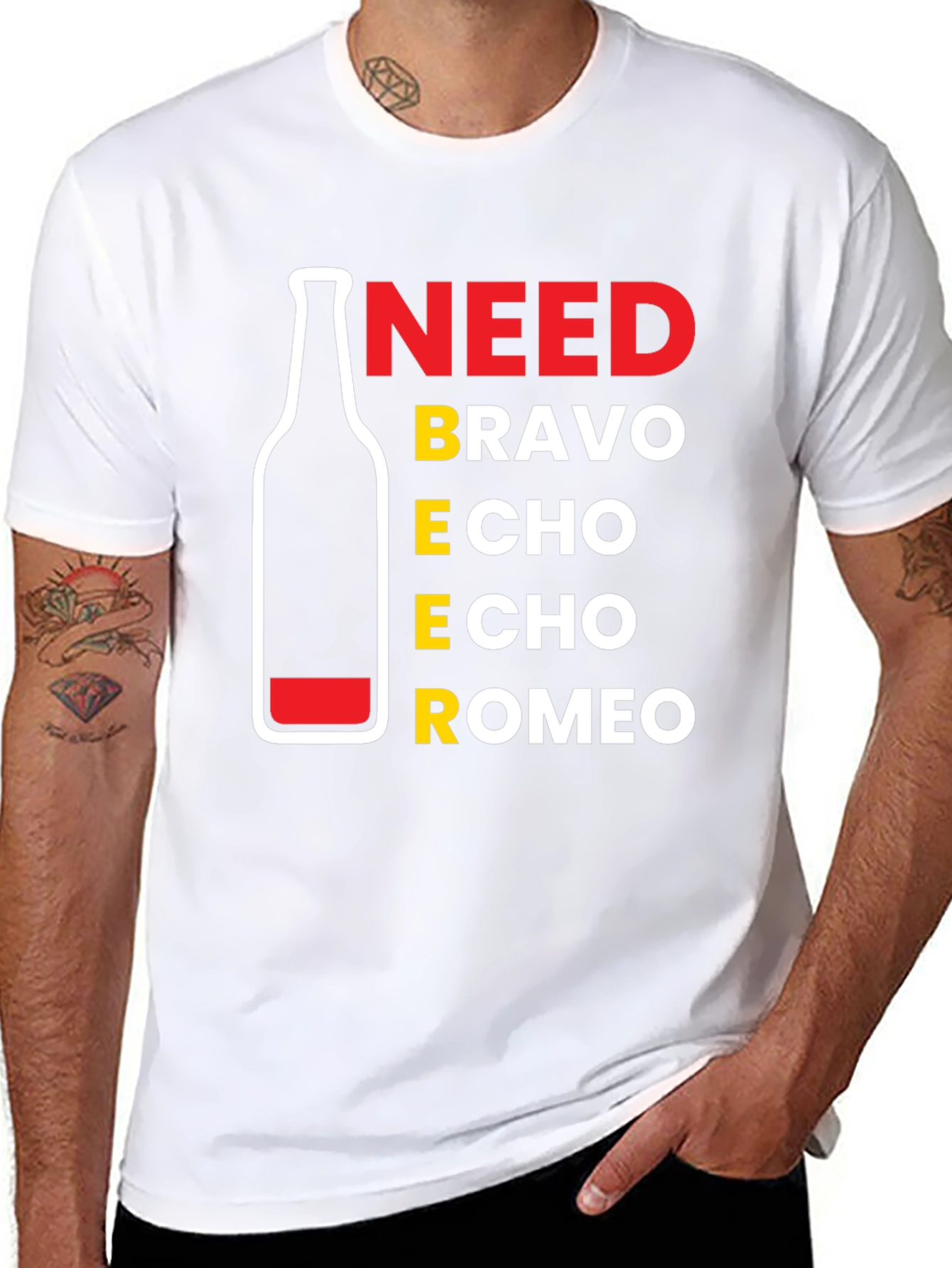 Need Beer Bravo Echo Romeo Mens Black T-Shirt