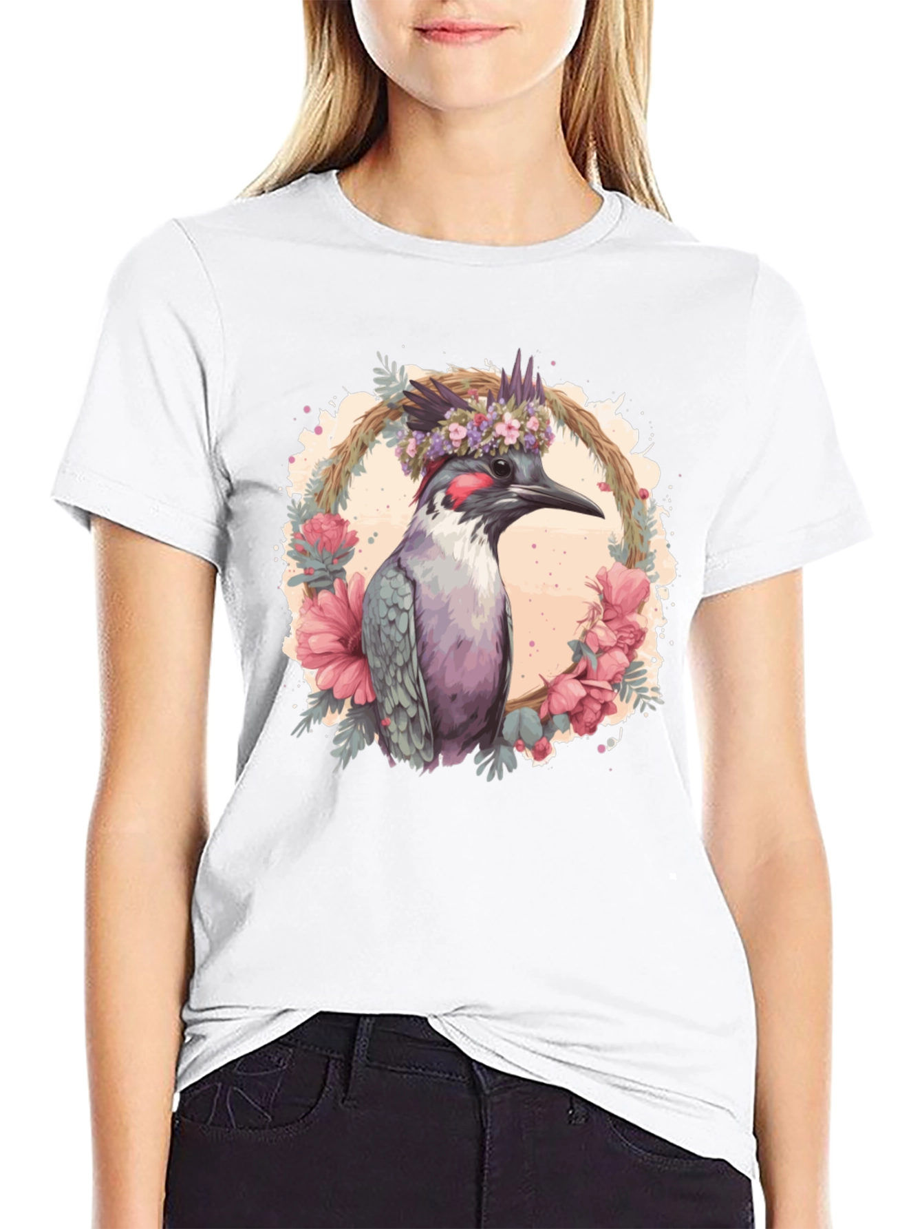 Bird Floral Wreath Graphic Tee