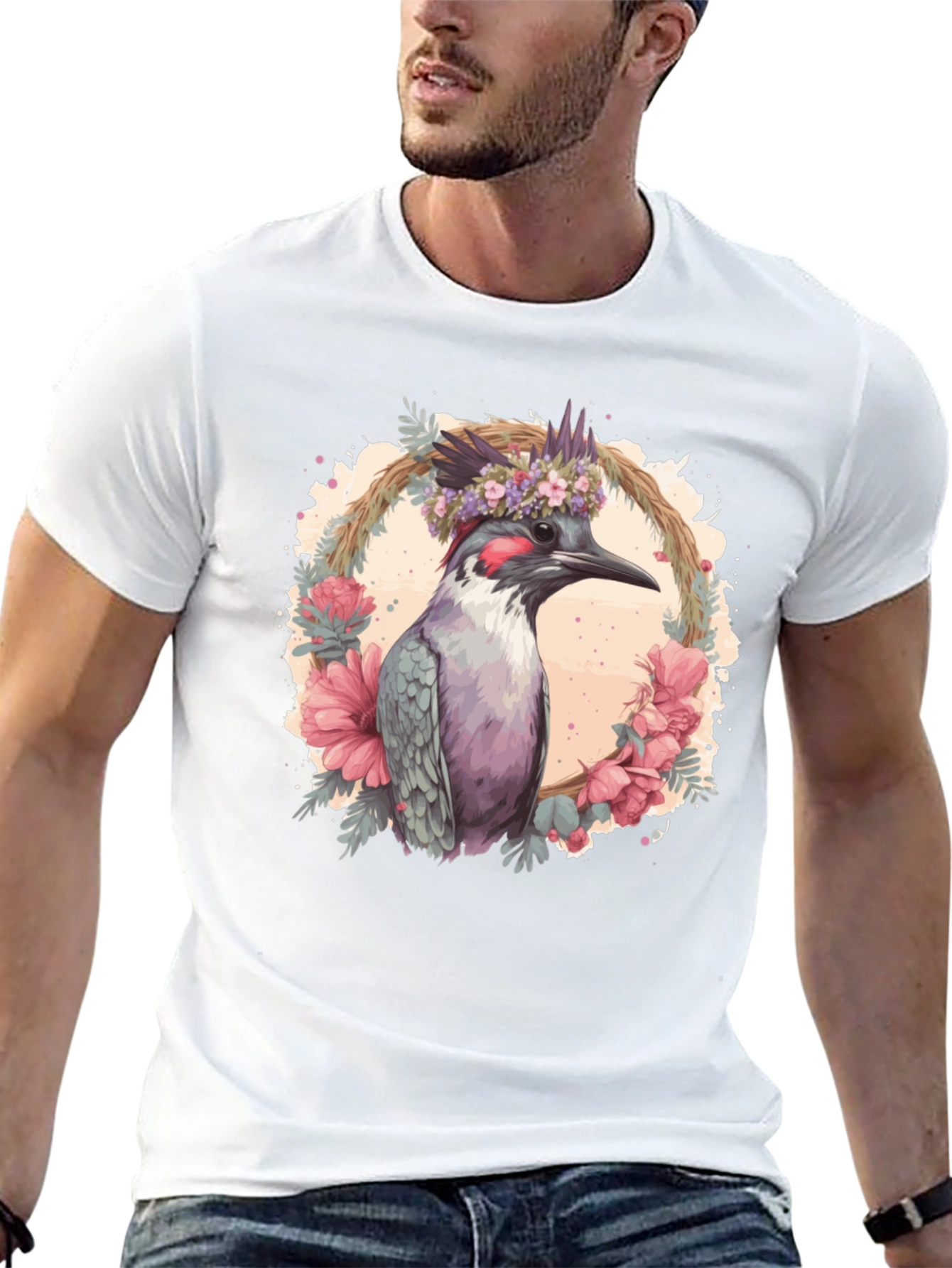 Bird Floral Wreath Graphic Tee