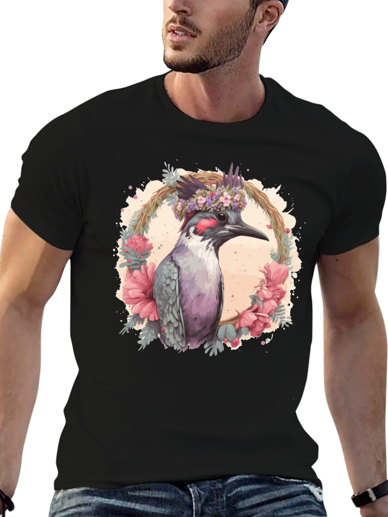 Bird Floral Wreath Graphic Tee