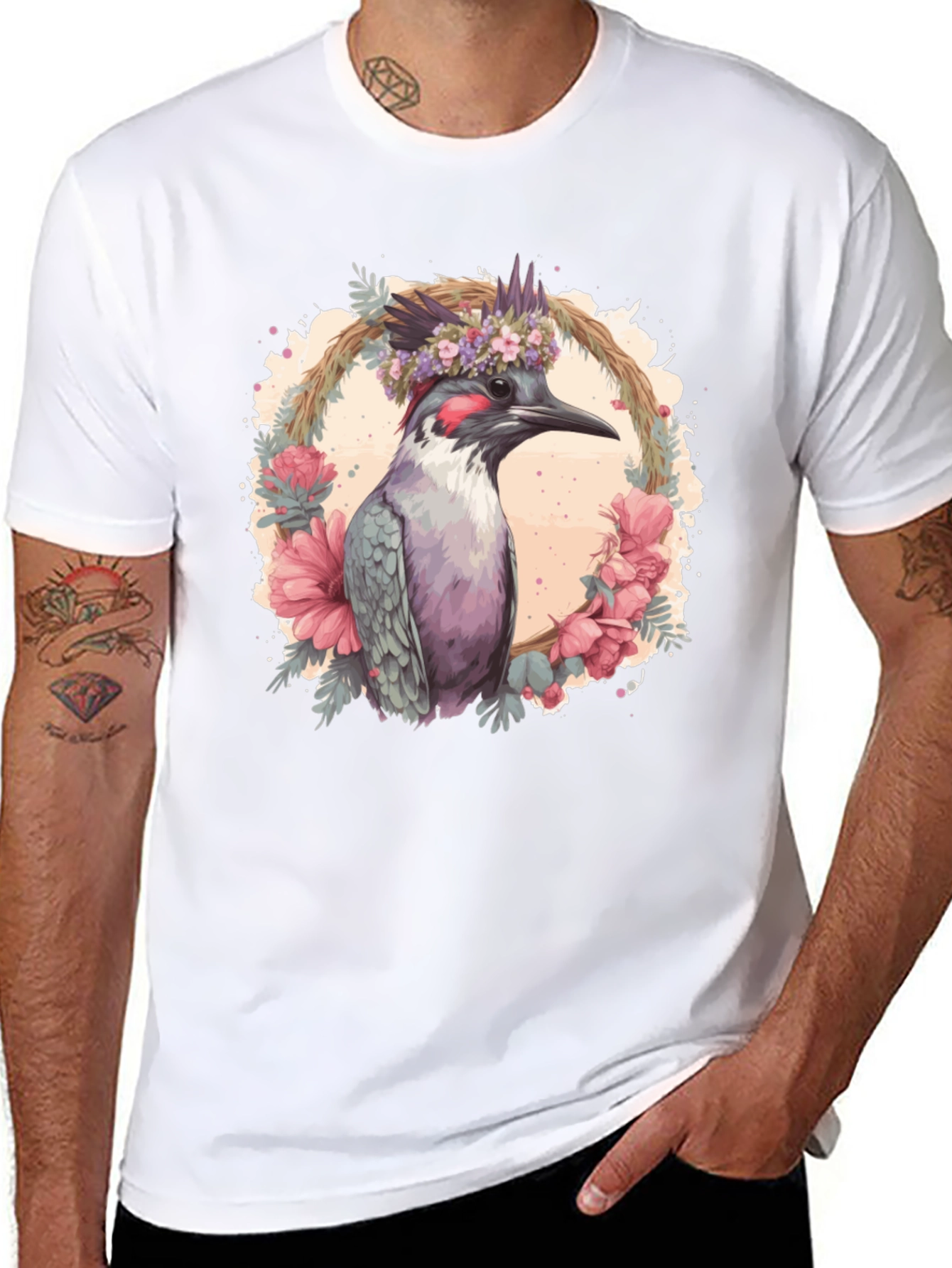 Bird Floral Wreath Graphic Tee