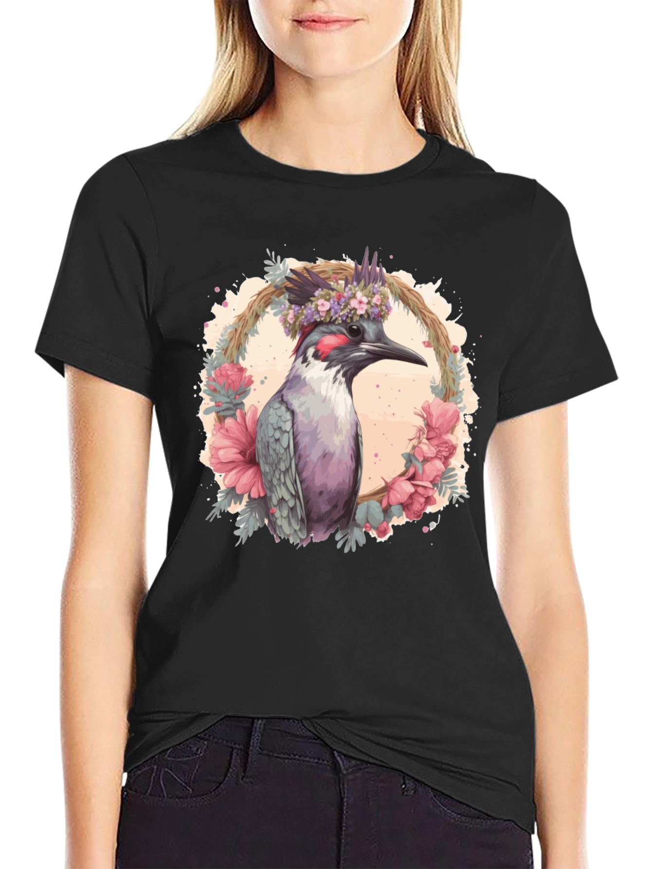Bird Floral Wreath Graphic Tee