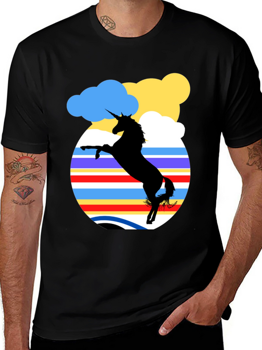 Unicorn Silhouette T-Shirt - Retro Stripe Design