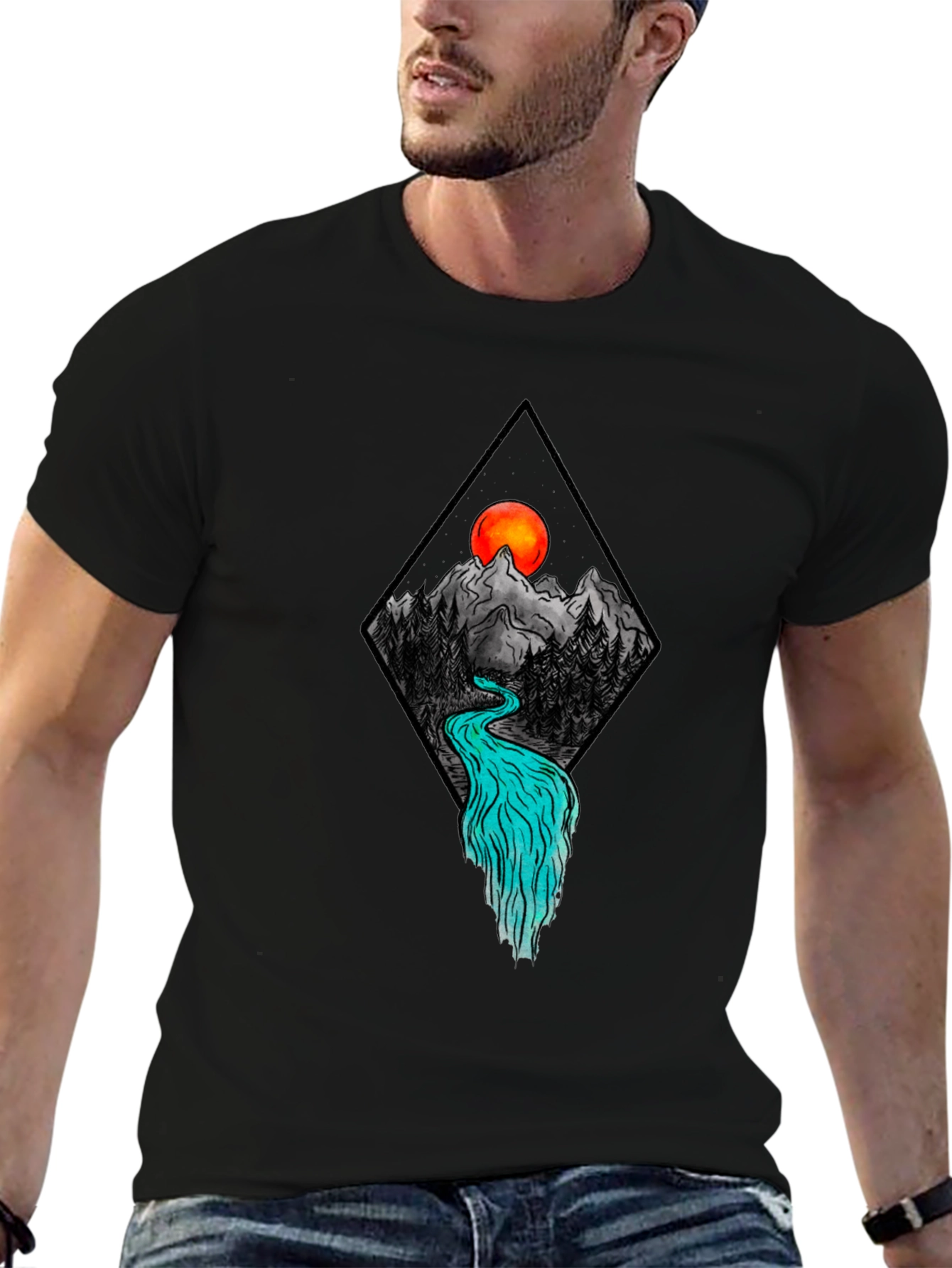 Mountain River Graphic Tee - Black