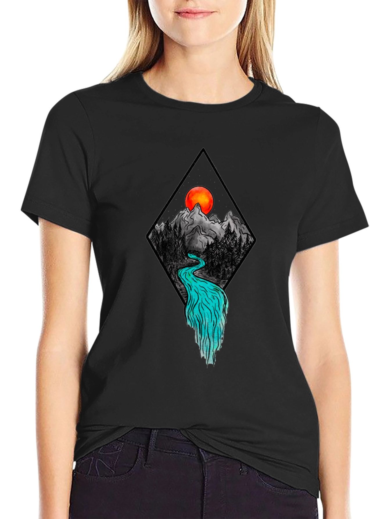 Mountain River Graphic Tee - Black
