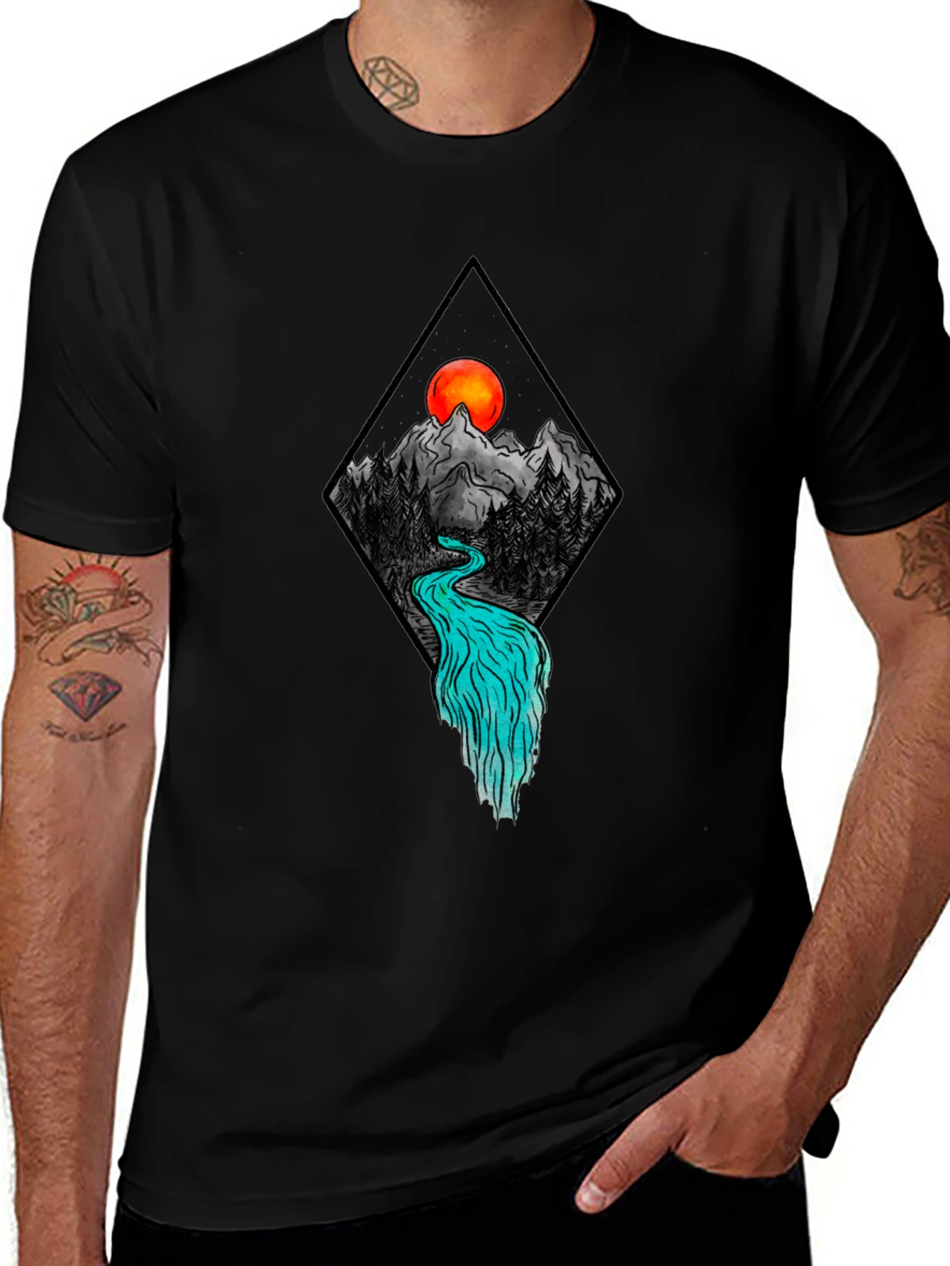 Mountain River Graphic Tee - Black