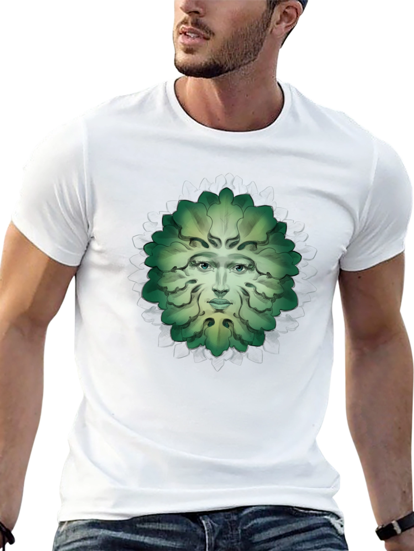 Green Man Face Graphic Tee - Nature Inspired T-Shirt