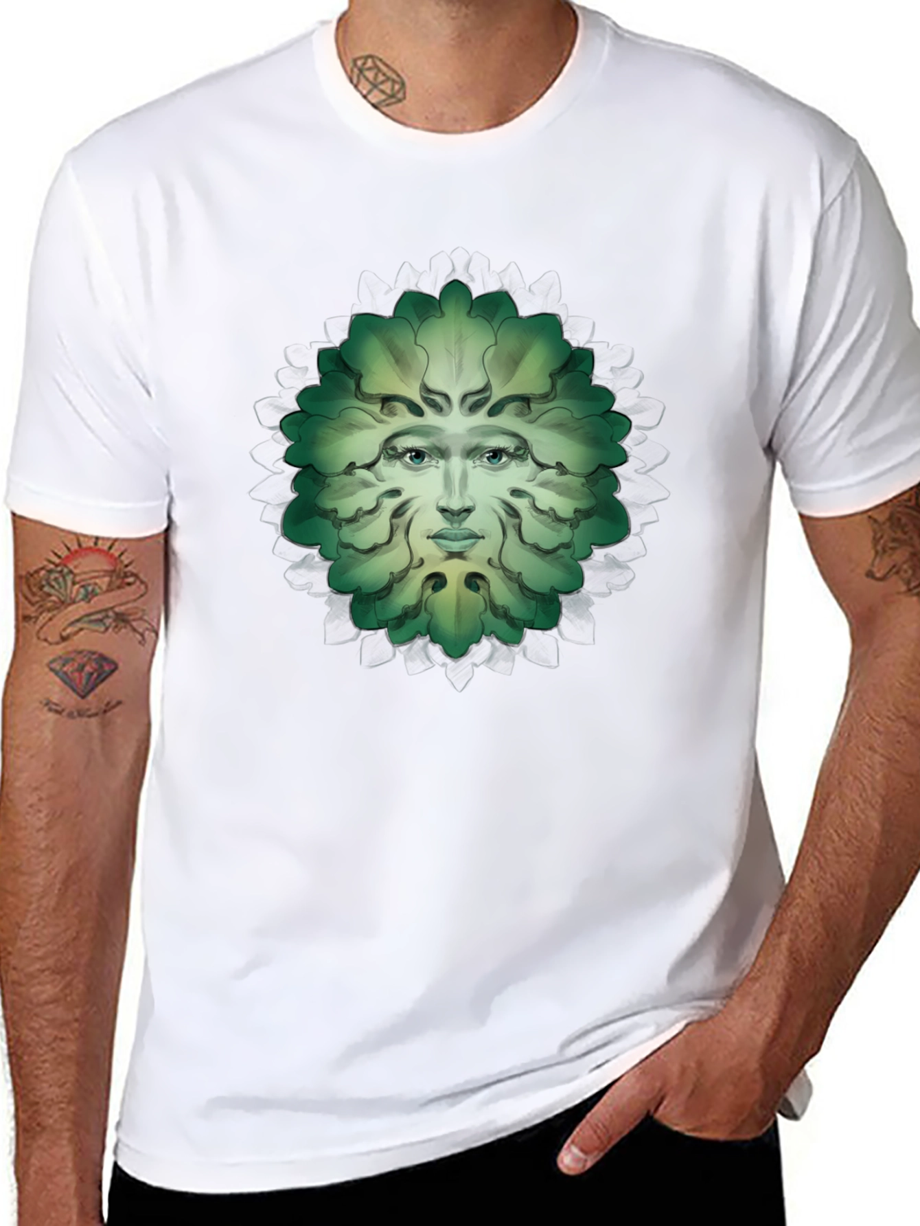 Green Man Face Graphic Tee - Nature Inspired T-Shirt