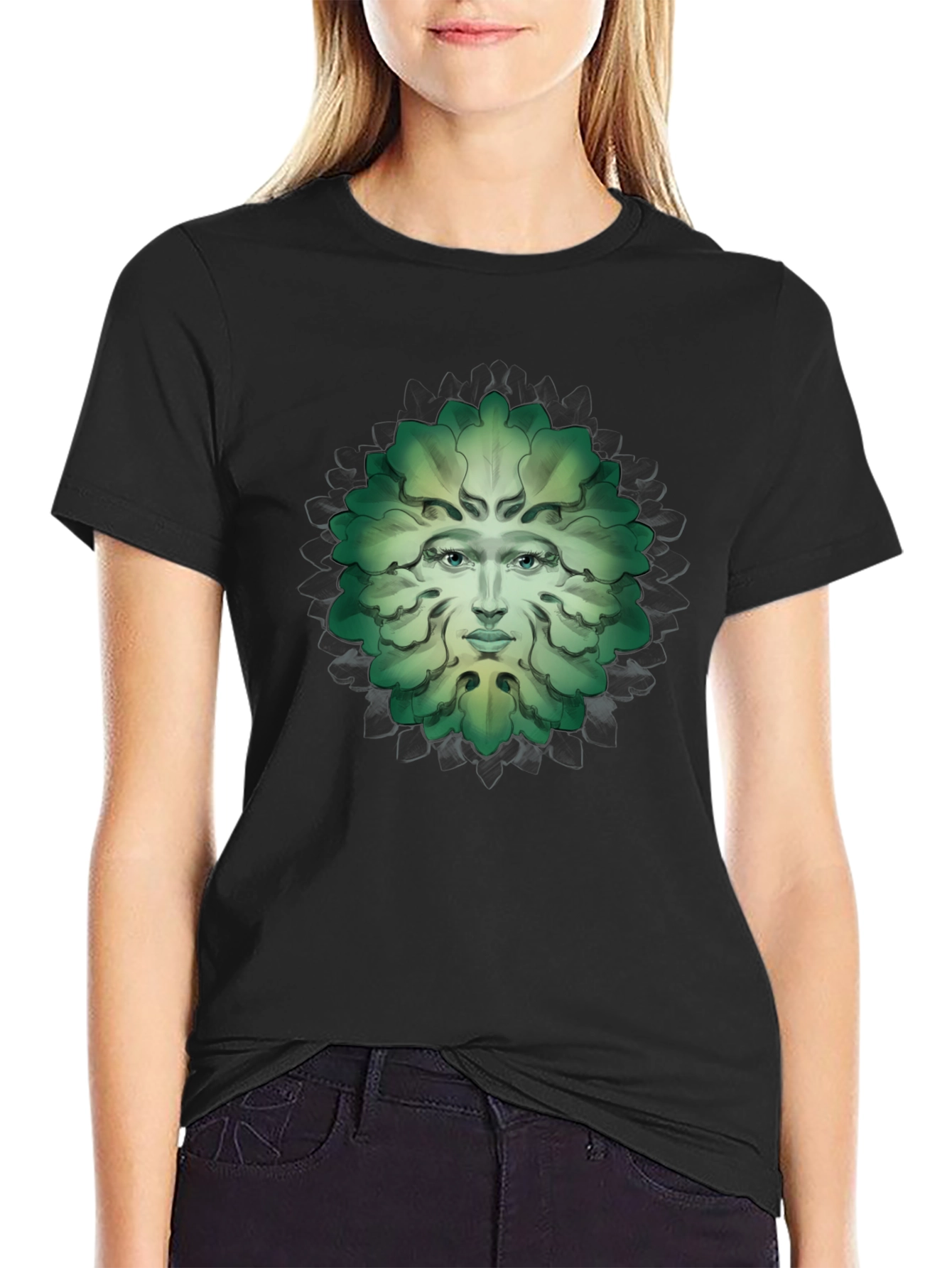 Green Man Face Graphic Tee - Nature Inspired T-Shirt