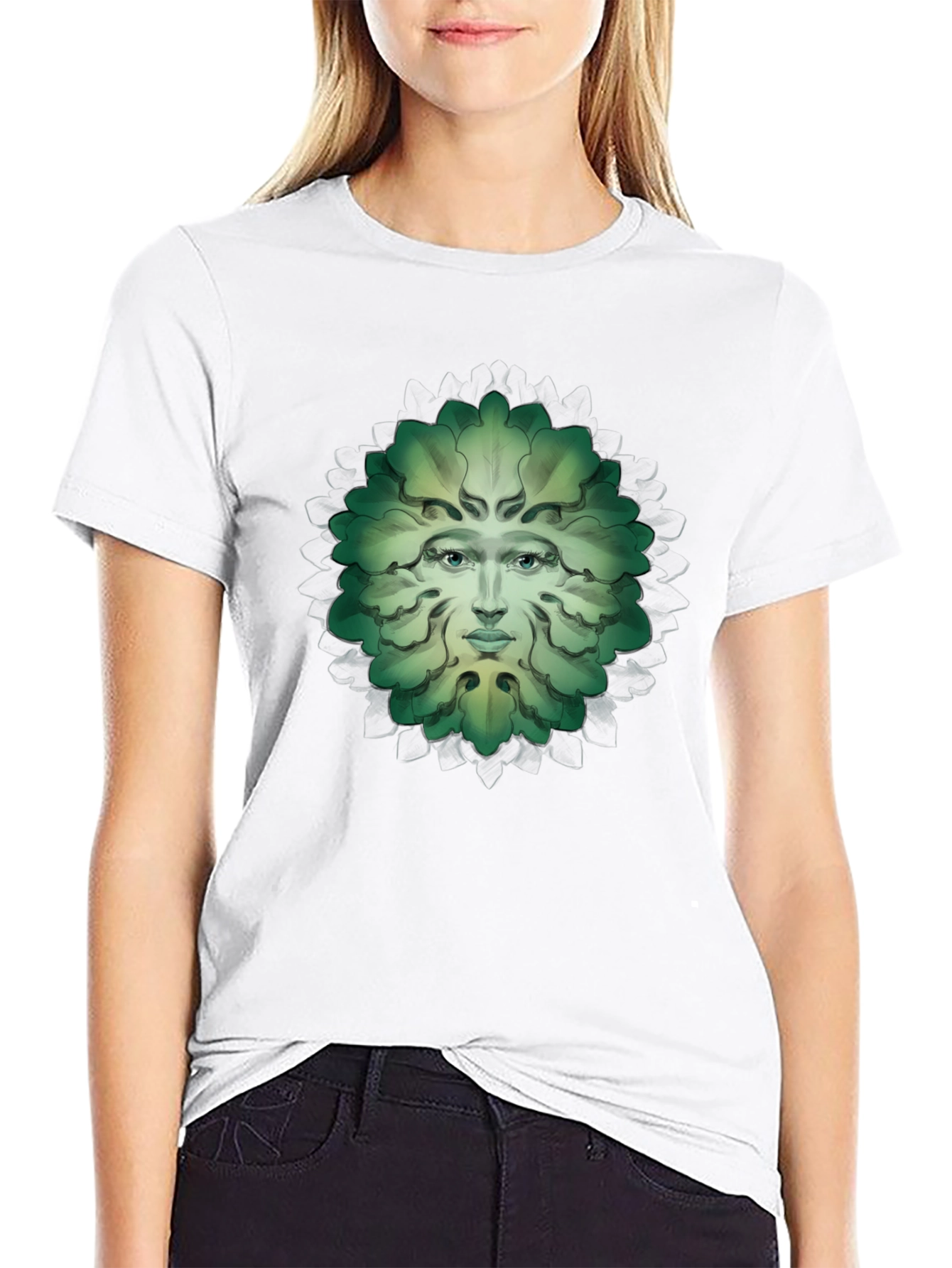 Green Man Face Graphic Tee - Nature Inspired T-Shirt