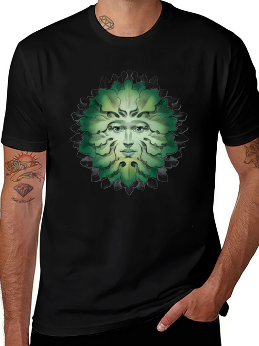 Green Man Face Graphic Tee - Nature Inspired T-Shirt