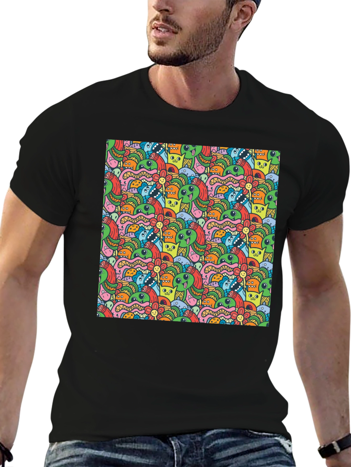Monster Doodle Graphic Black T-Shirt