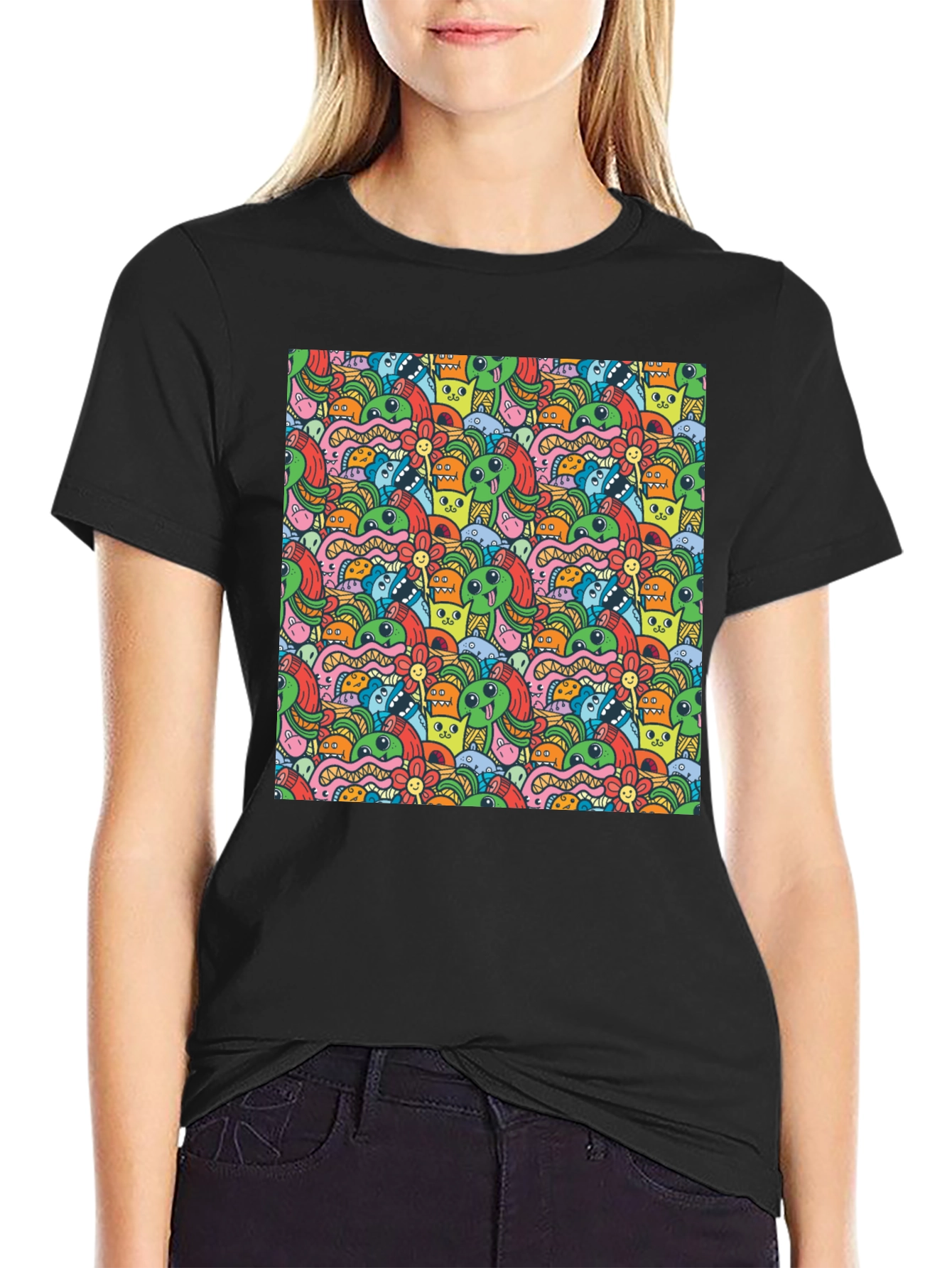 Monster Doodle Graphic Black T-Shirt