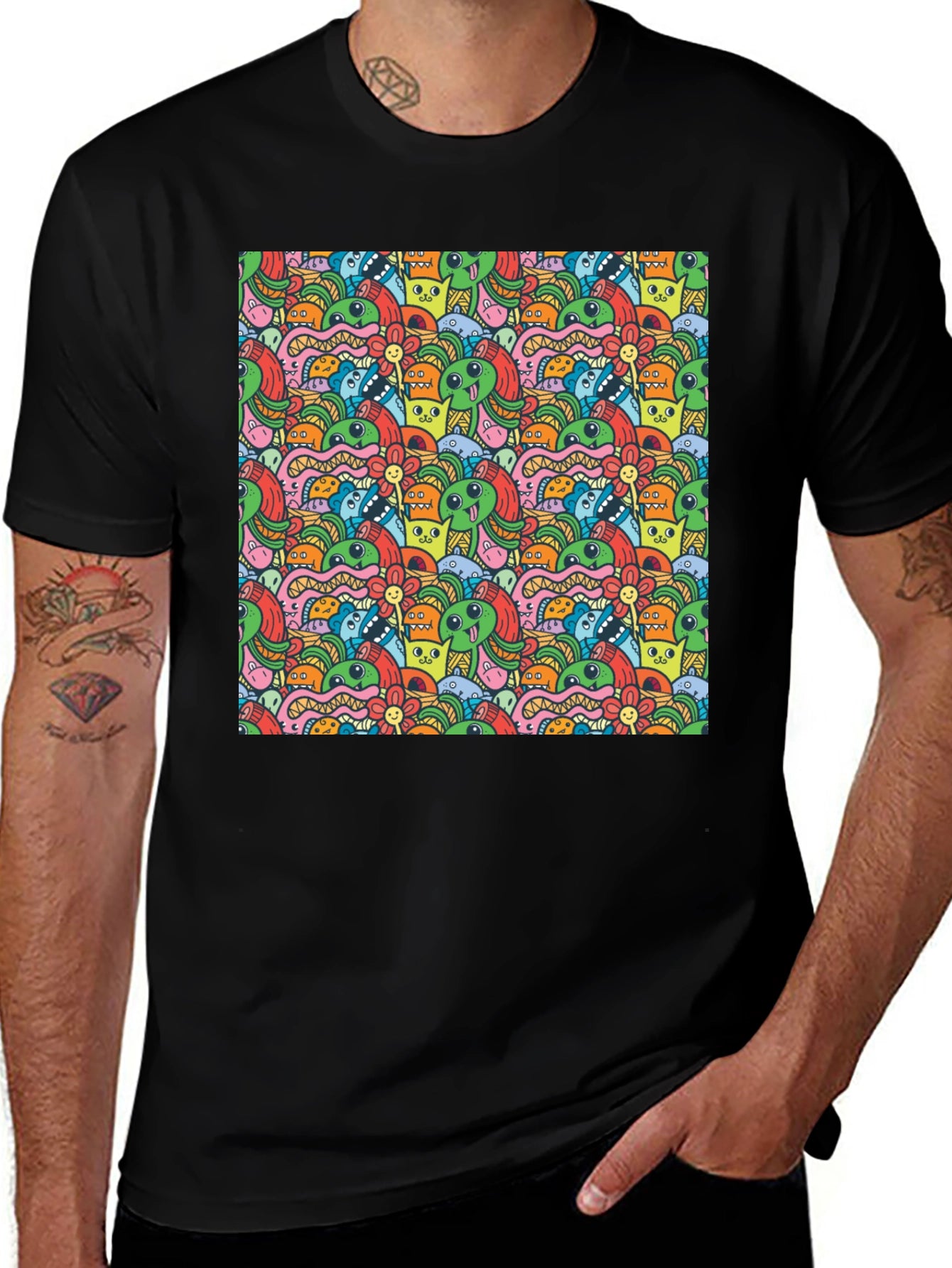 Monster Doodle Graphic Black T-Shirt