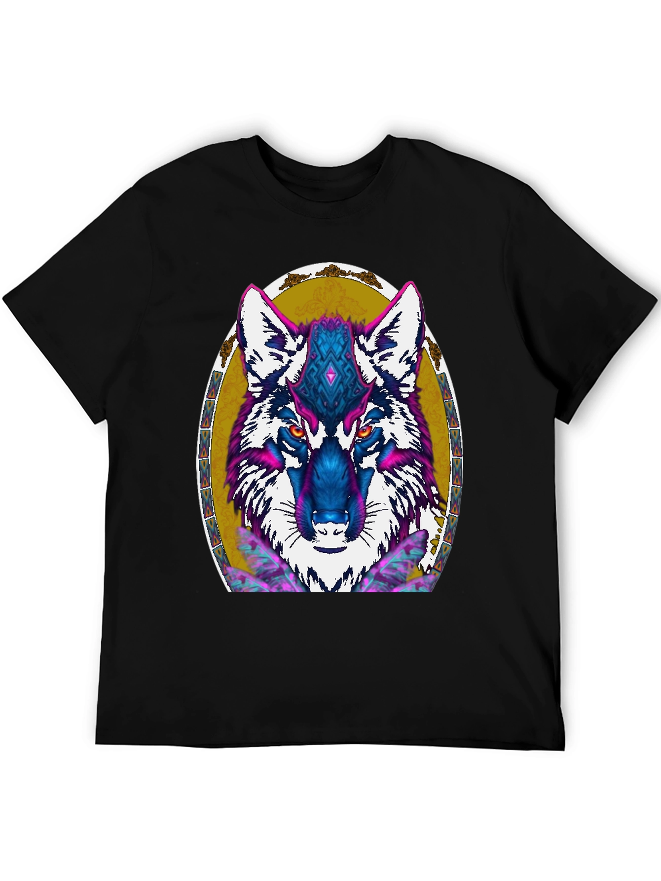 Wolf Graphic Print Tee - Tribal Art Design