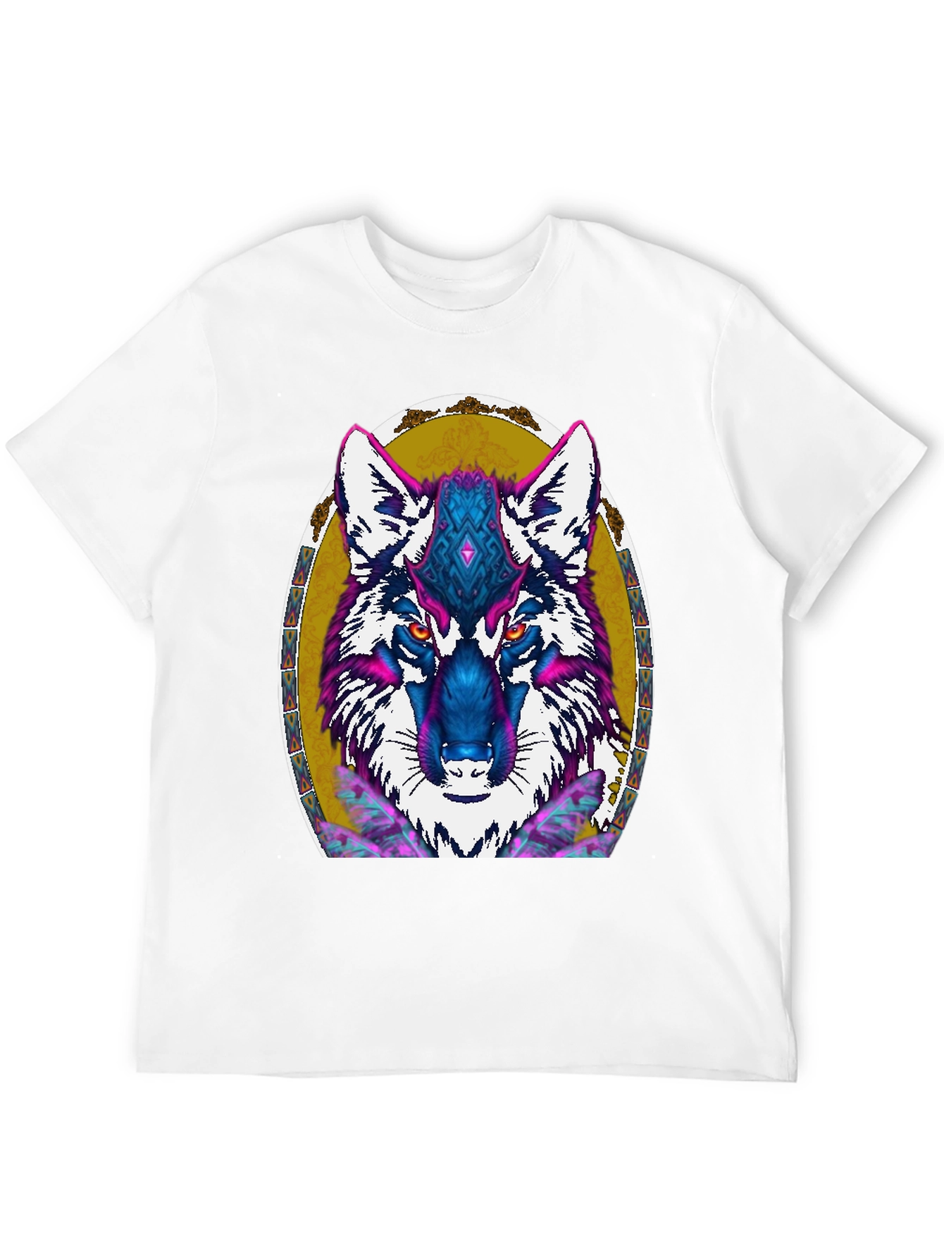 Wolf Graphic Print Tee - Tribal Art Design