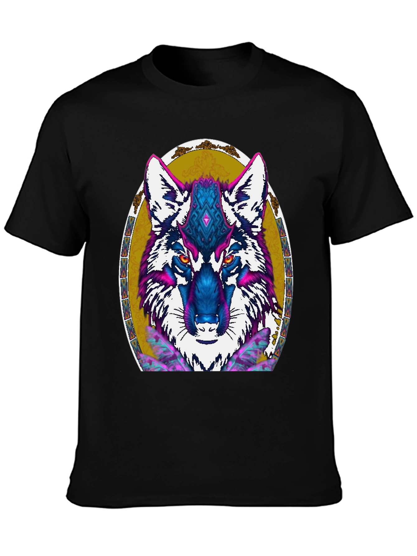 Wolf Graphic Print Tee - Tribal Art Design