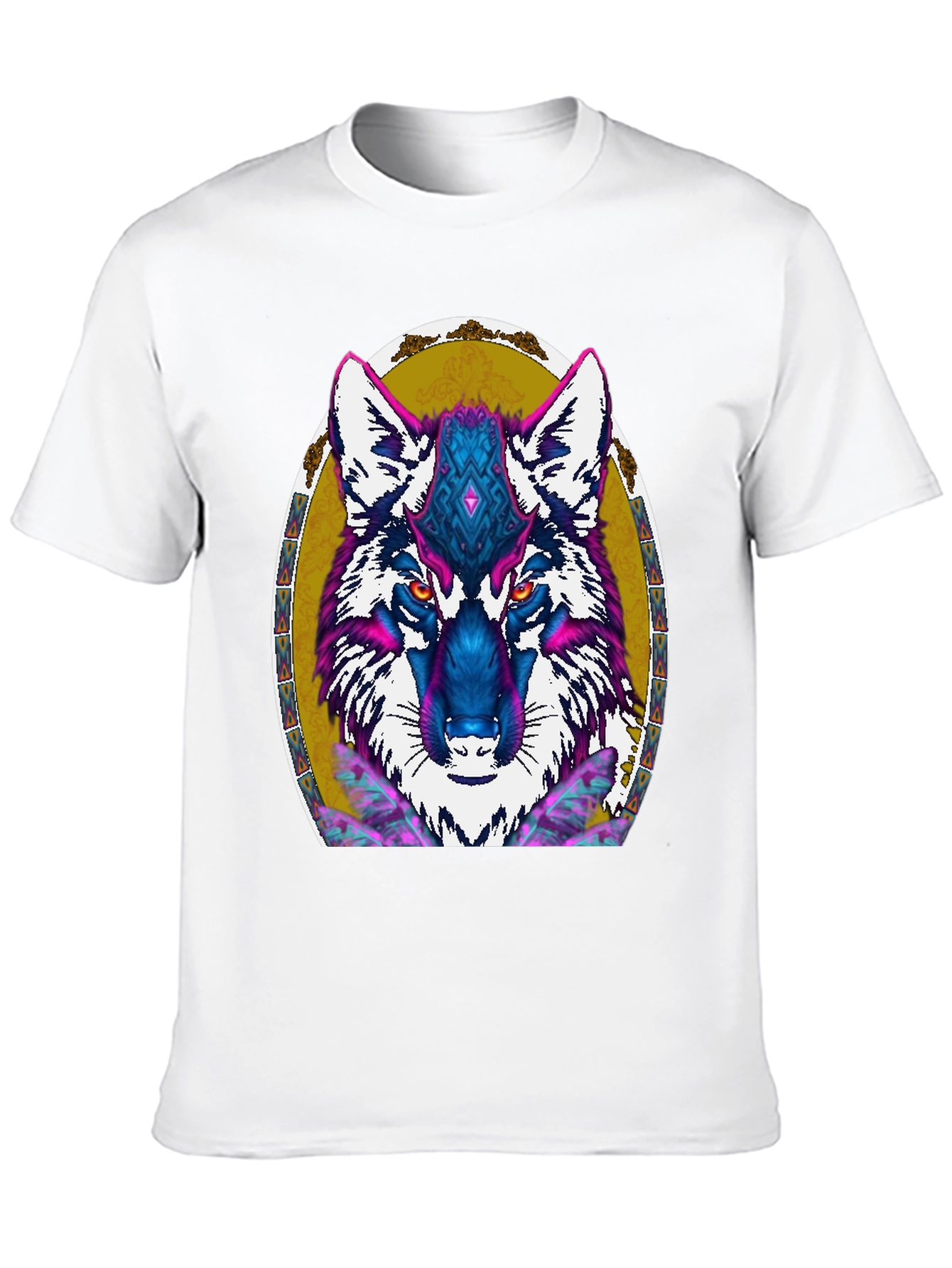 Wolf Graphic Print Tee - Tribal Art Design