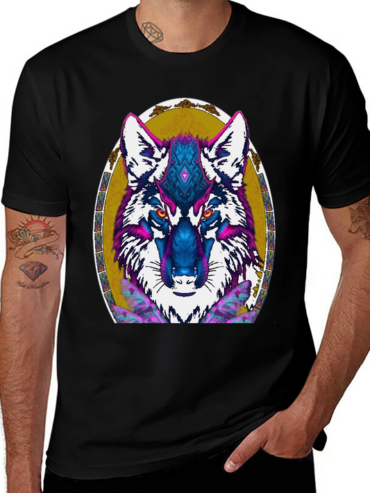 Wolf Graphic Print Tee - Tribal Art Design