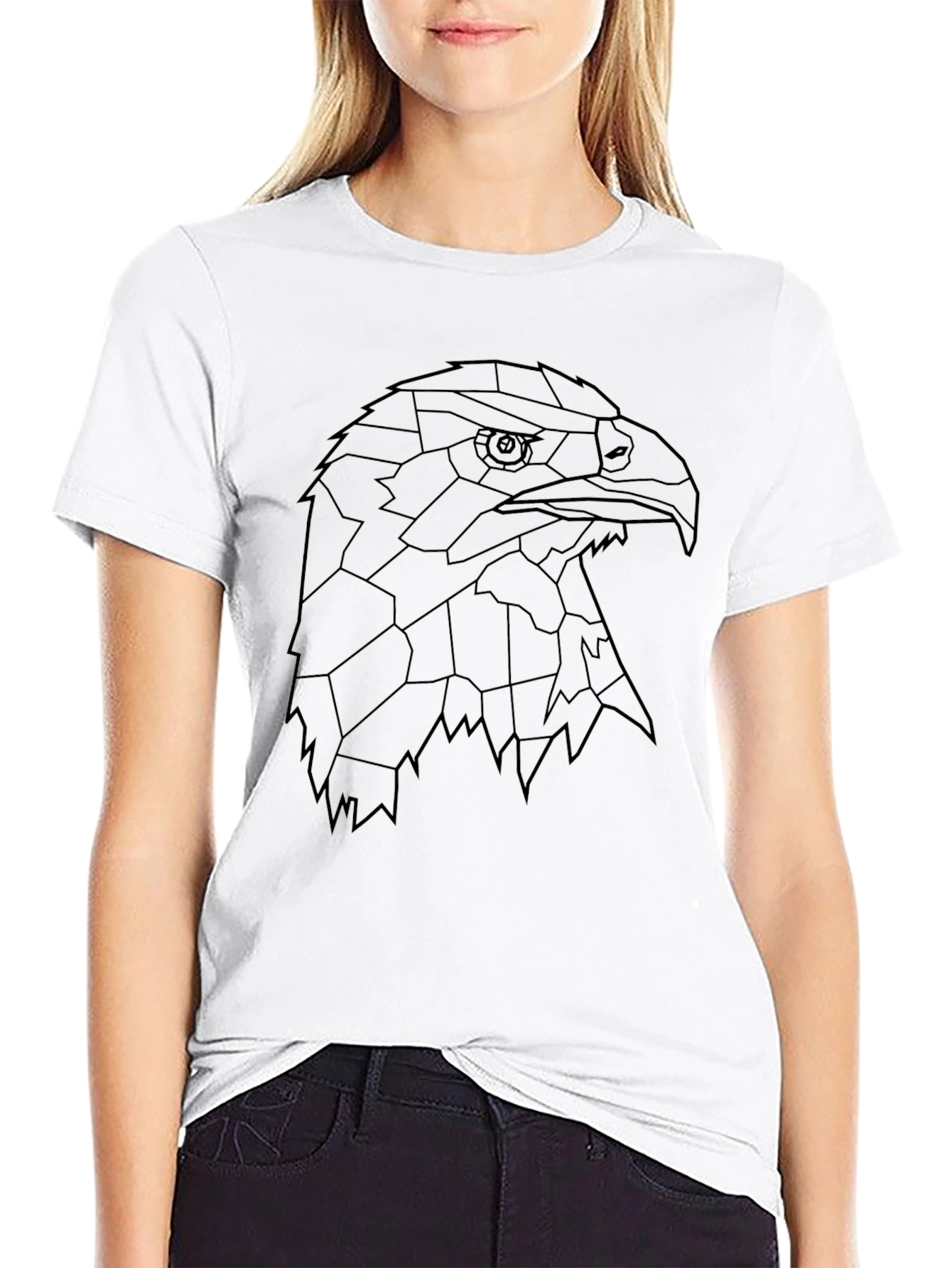 Geometric Eagle Head Black T-Shirt