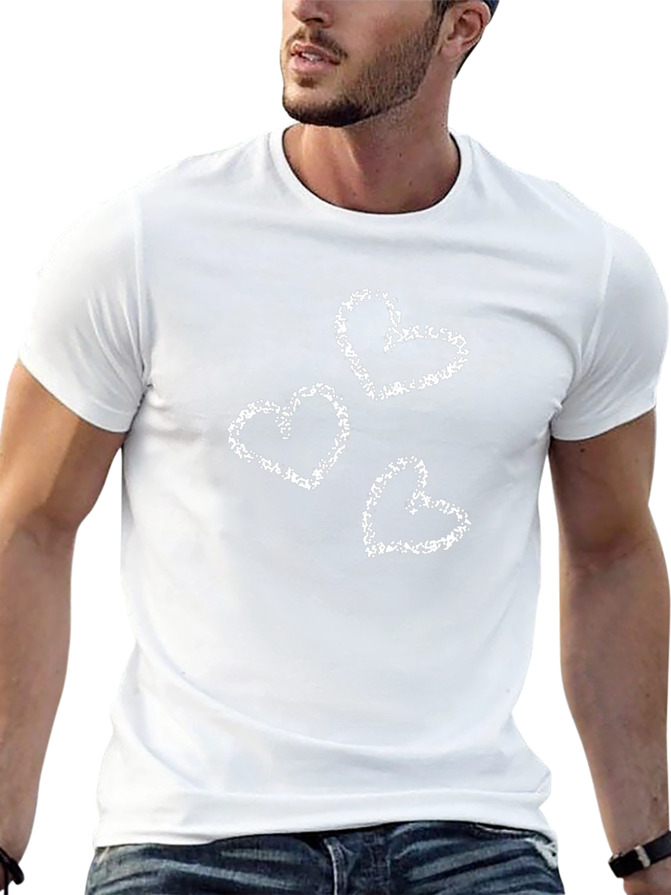 Mens Black Tee with White Hearts Print