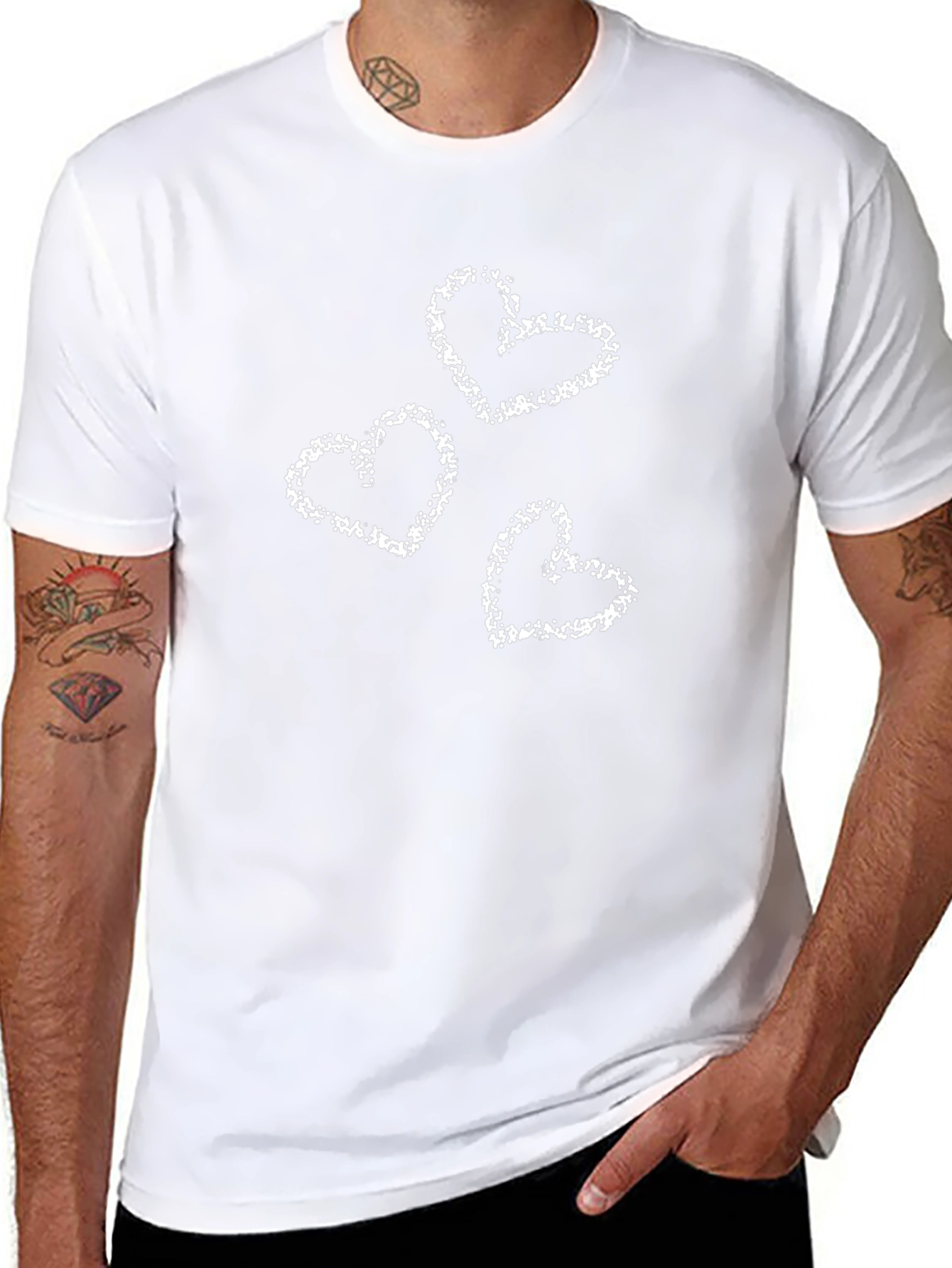 Mens Black Tee with White Hearts Print