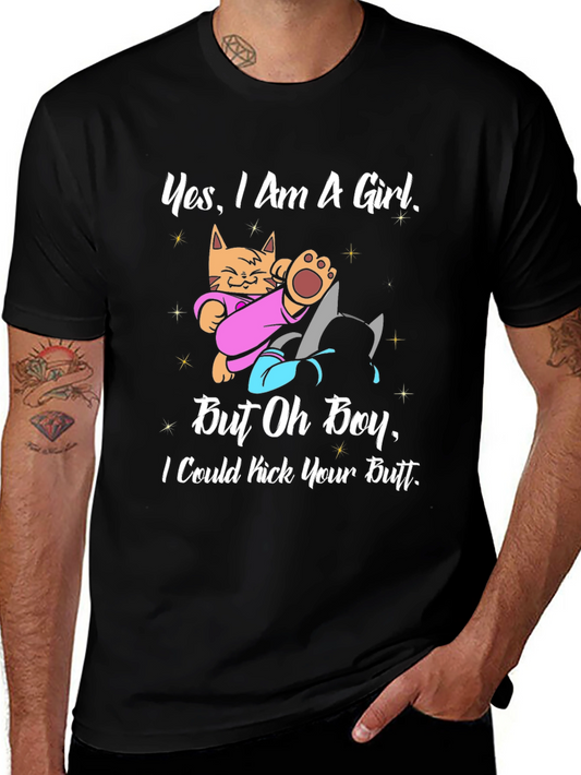 Funny Cat Graphic T-Shirt - Yes I Am A Girl