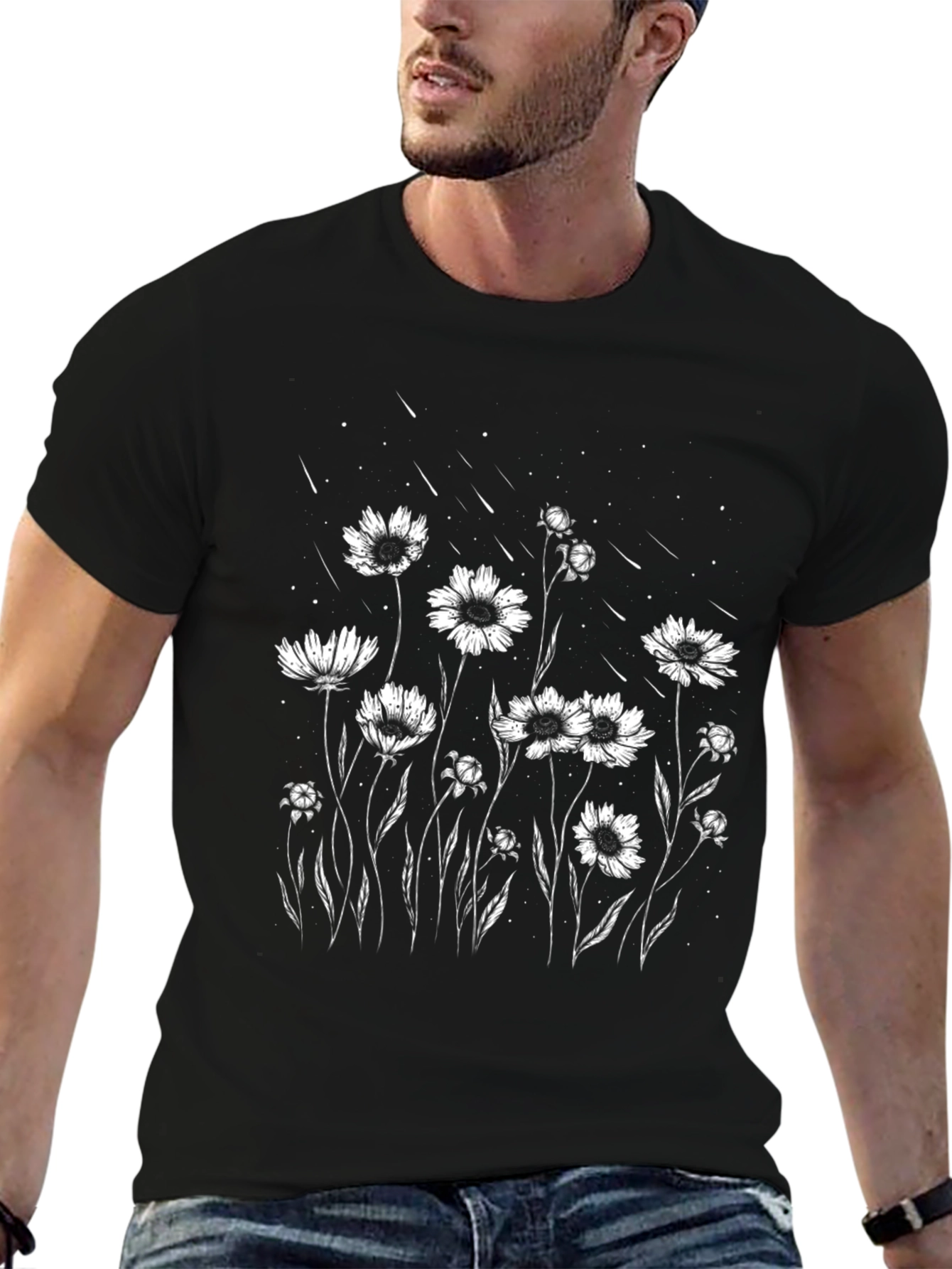 Floral Graphic Tee - Black Casual T-Shirt