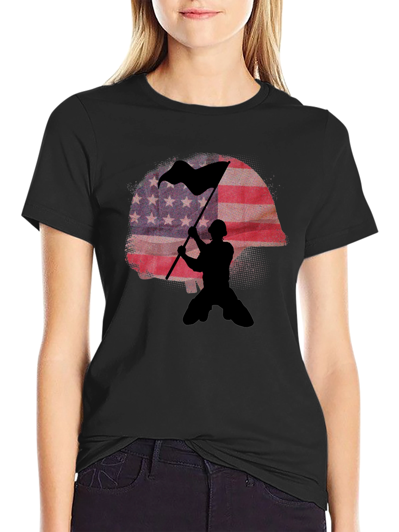 American Flag Soldier Graphic T-Shirt