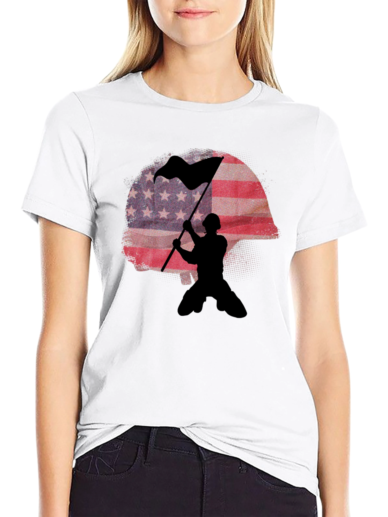 American Flag Soldier Graphic T-Shirt