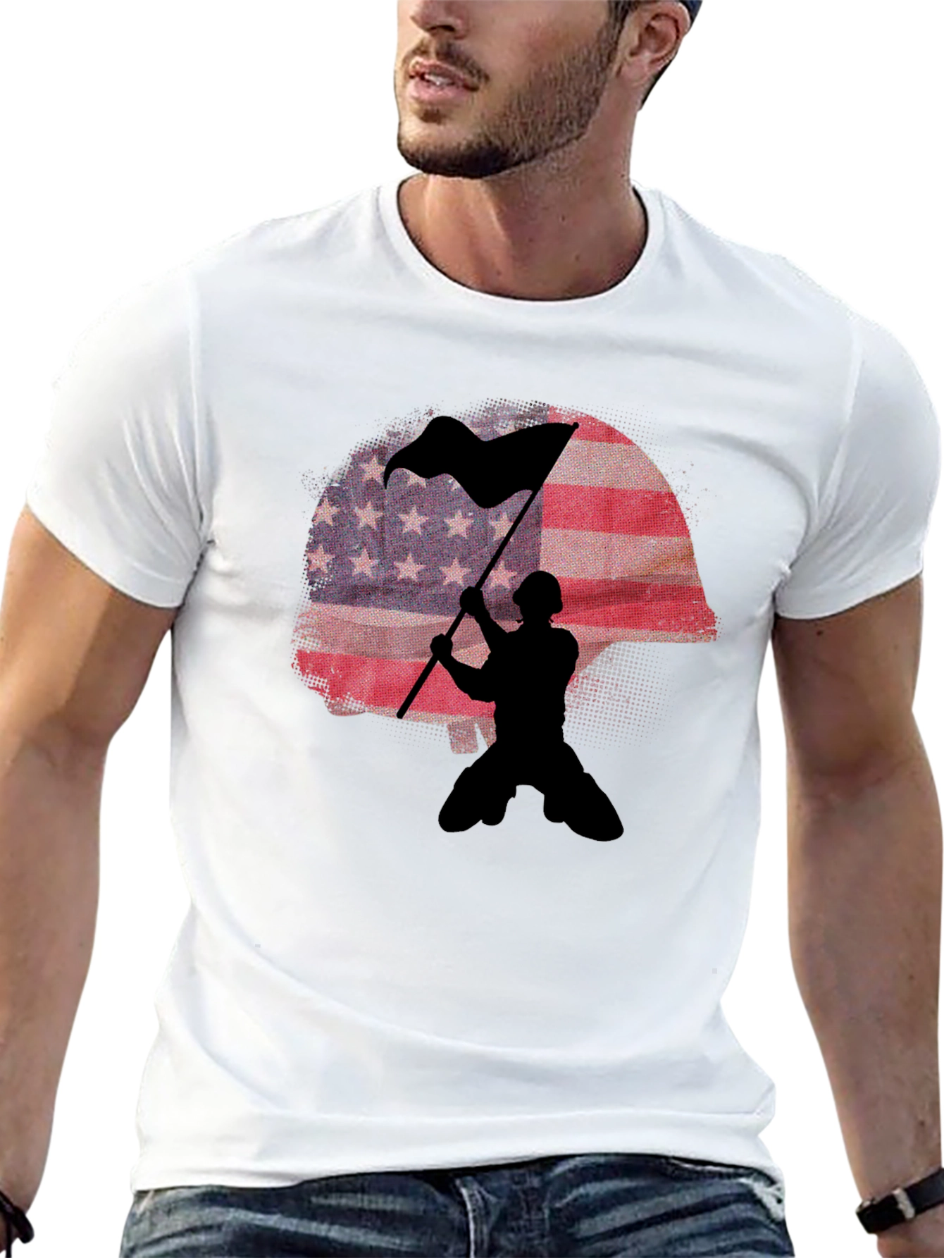 American Flag Soldier Graphic T-Shirt