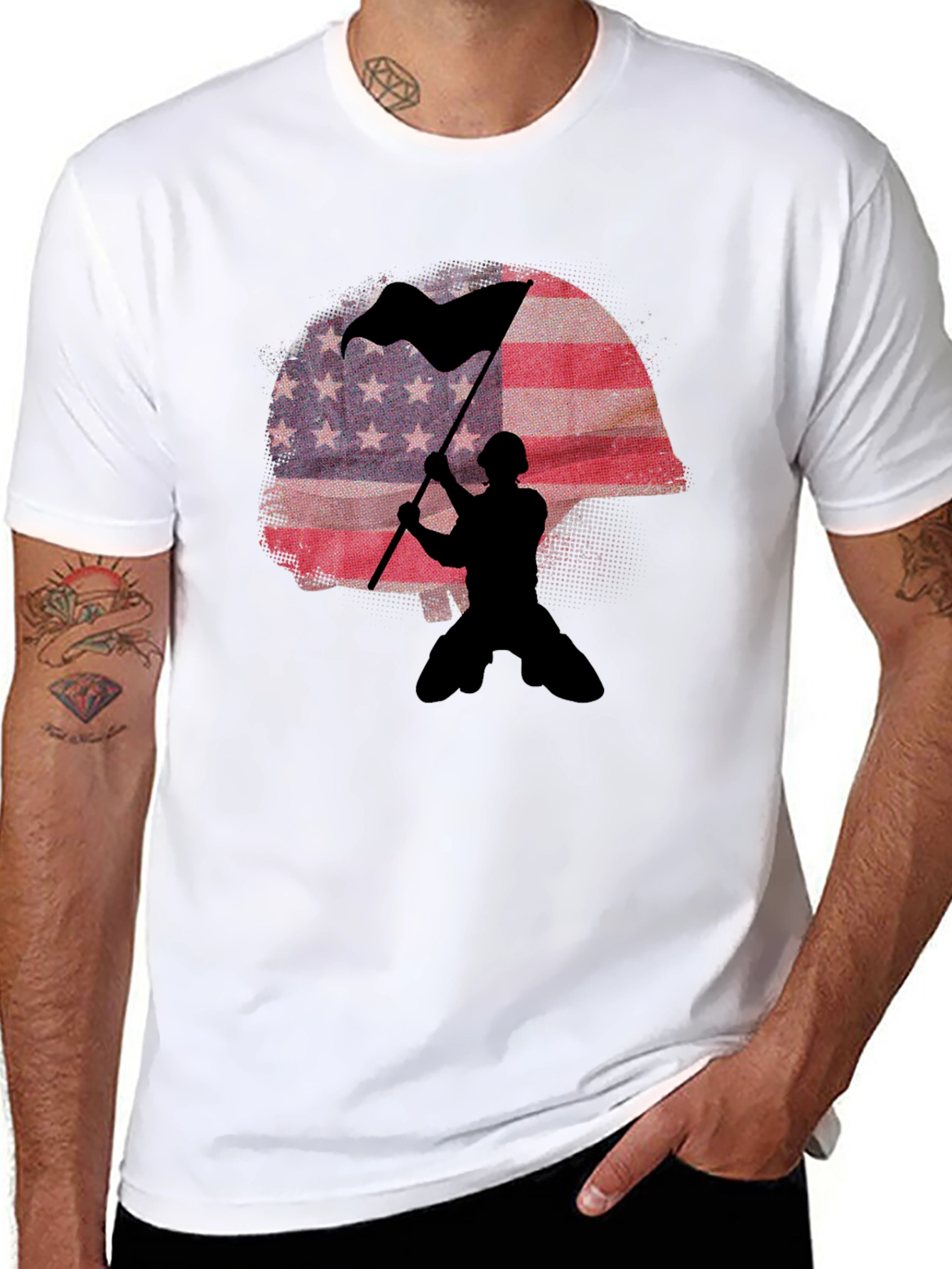 American Flag Soldier Graphic T-Shirt