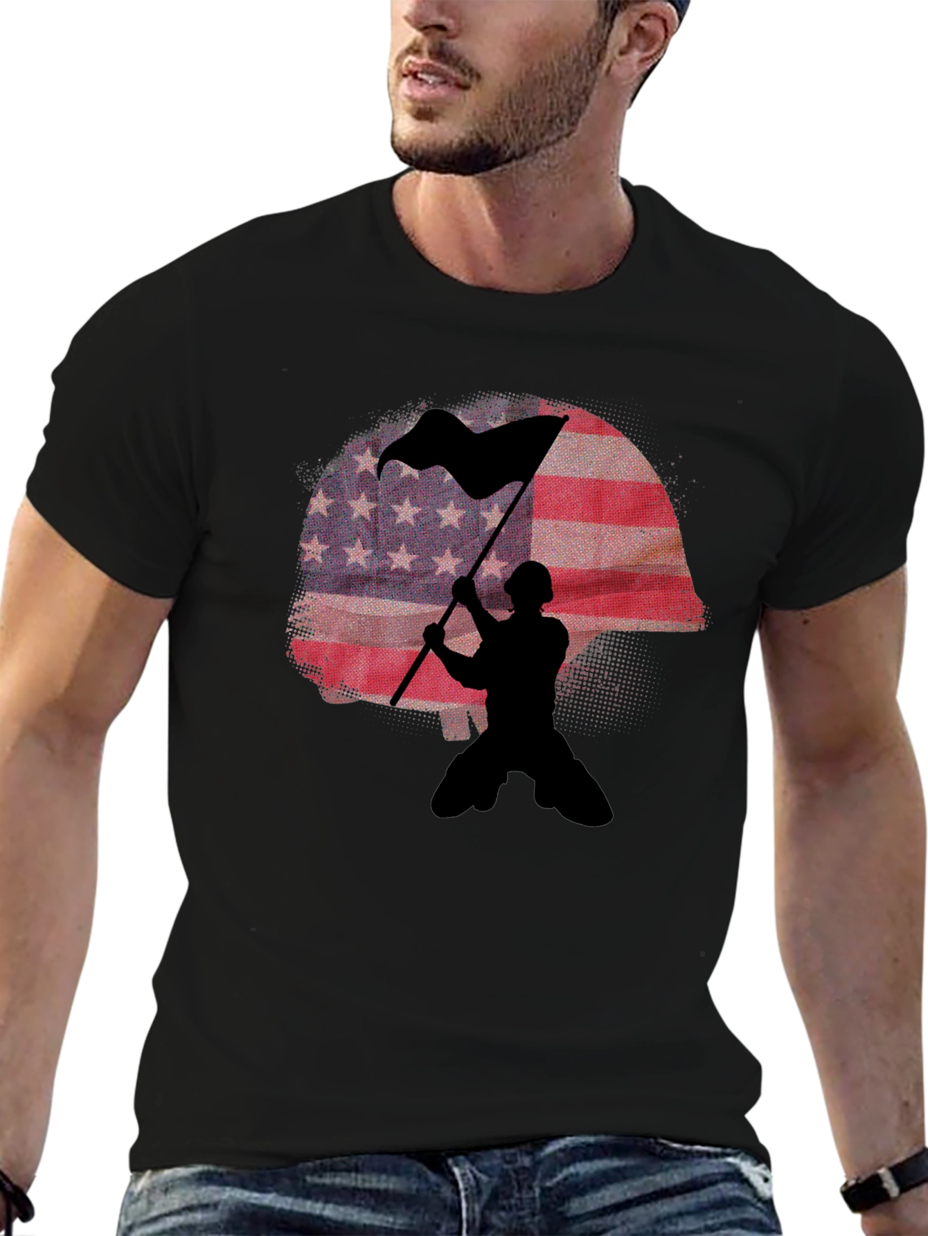 American Flag Soldier Graphic T-Shirt