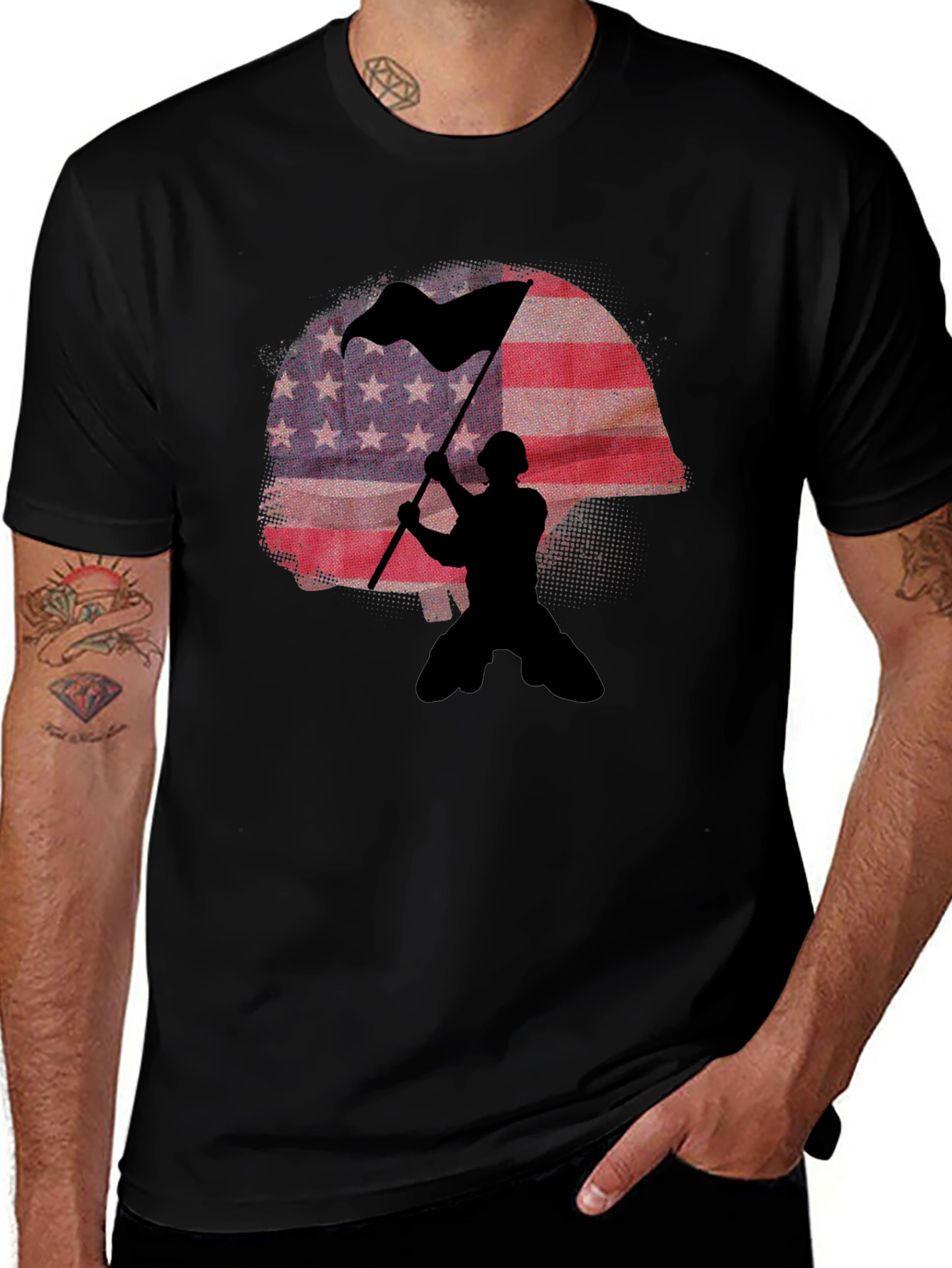 American Flag Soldier Graphic T-Shirt