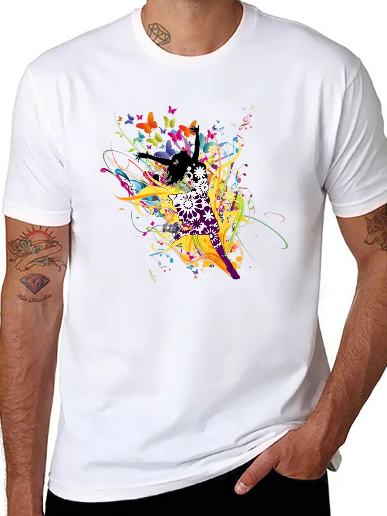 Abstract Butterfly & Dancer Black T-Shirt