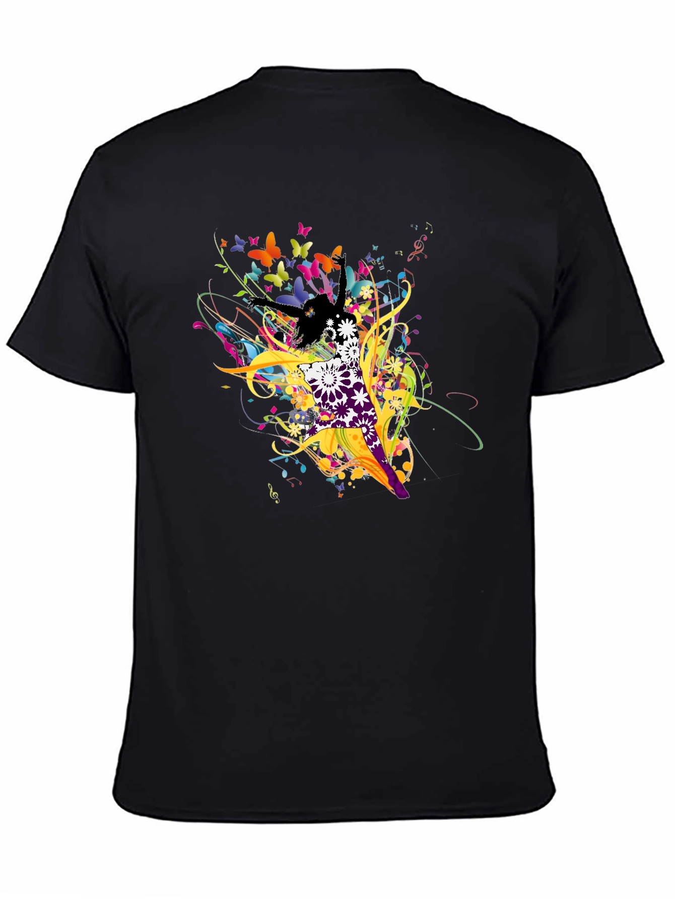 Abstract Butterfly & Dancer Black T-Shirt