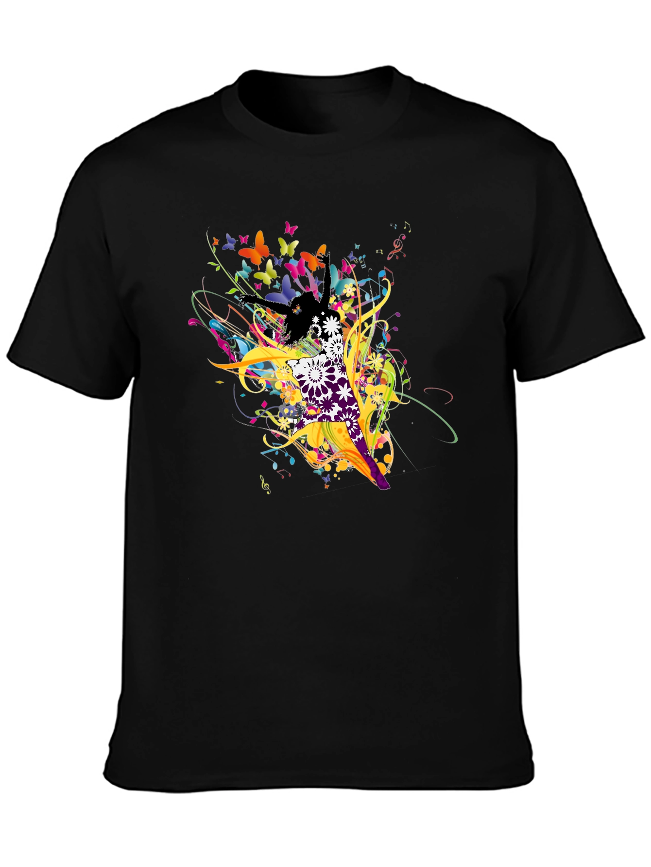 Abstract Butterfly & Dancer Black T-Shirt