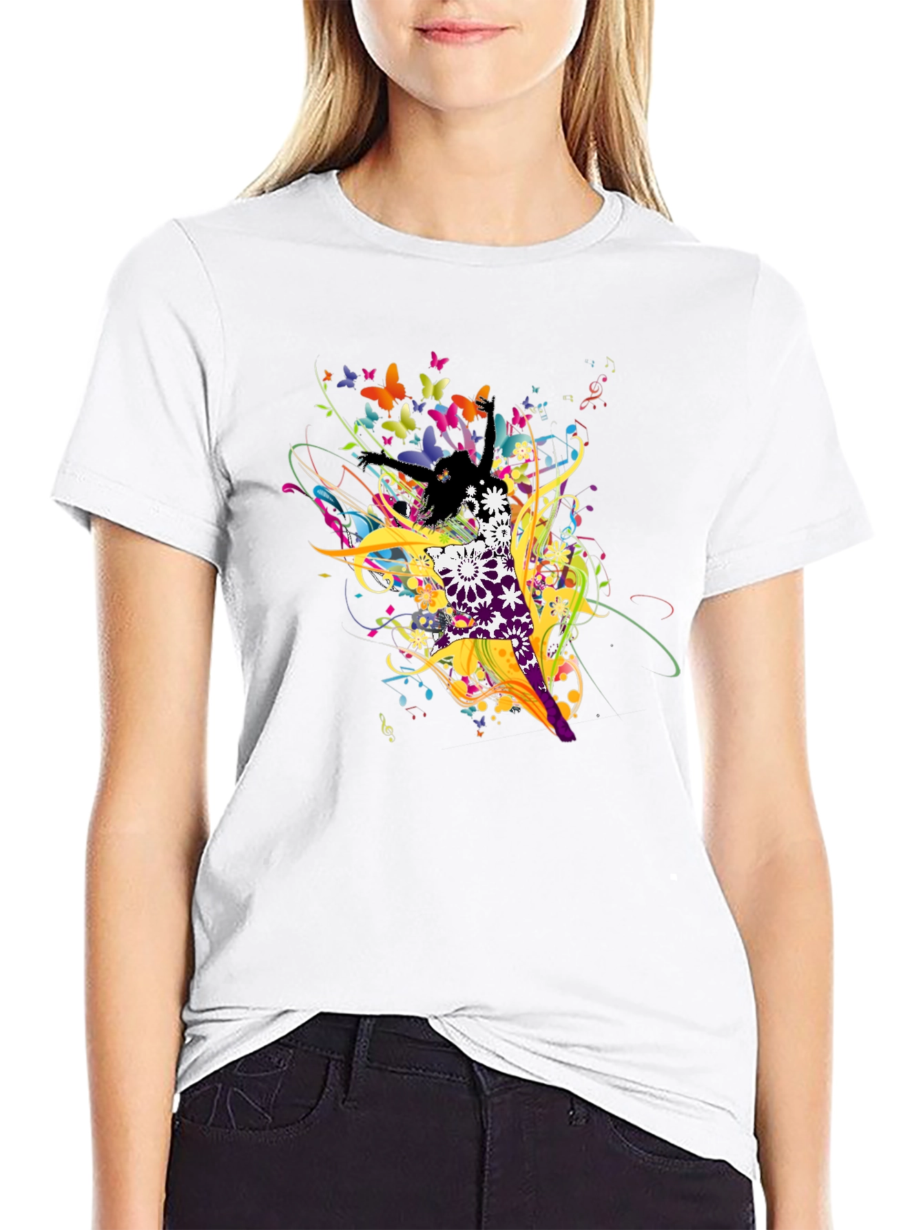 Abstract Butterfly & Dancer Black T-Shirt