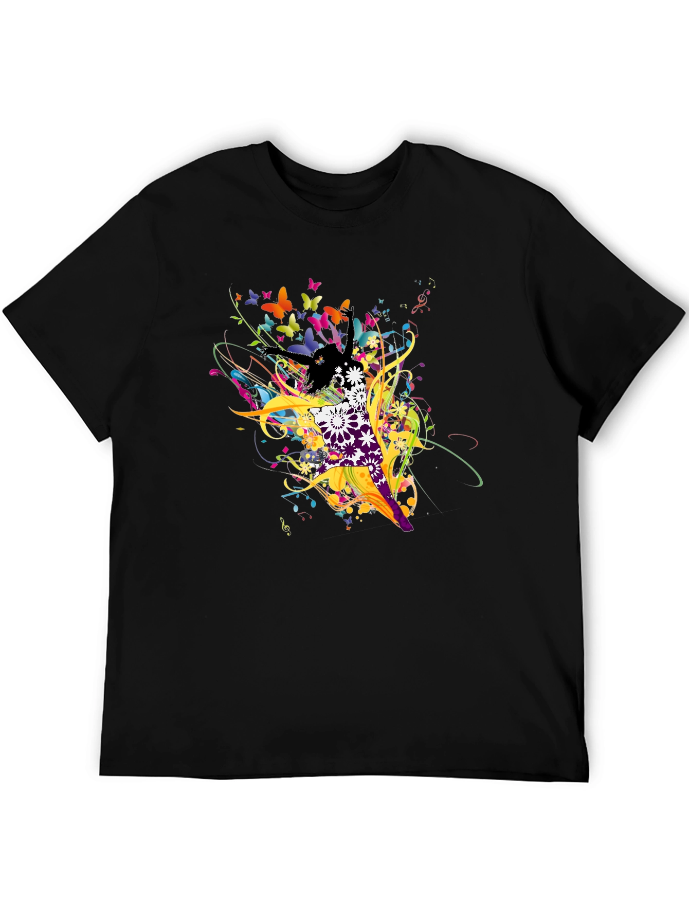 Abstract Butterfly & Dancer Black T-Shirt