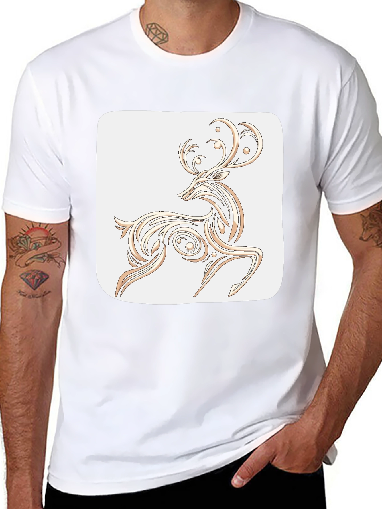 Elegant Deer Graphic Tee - Black