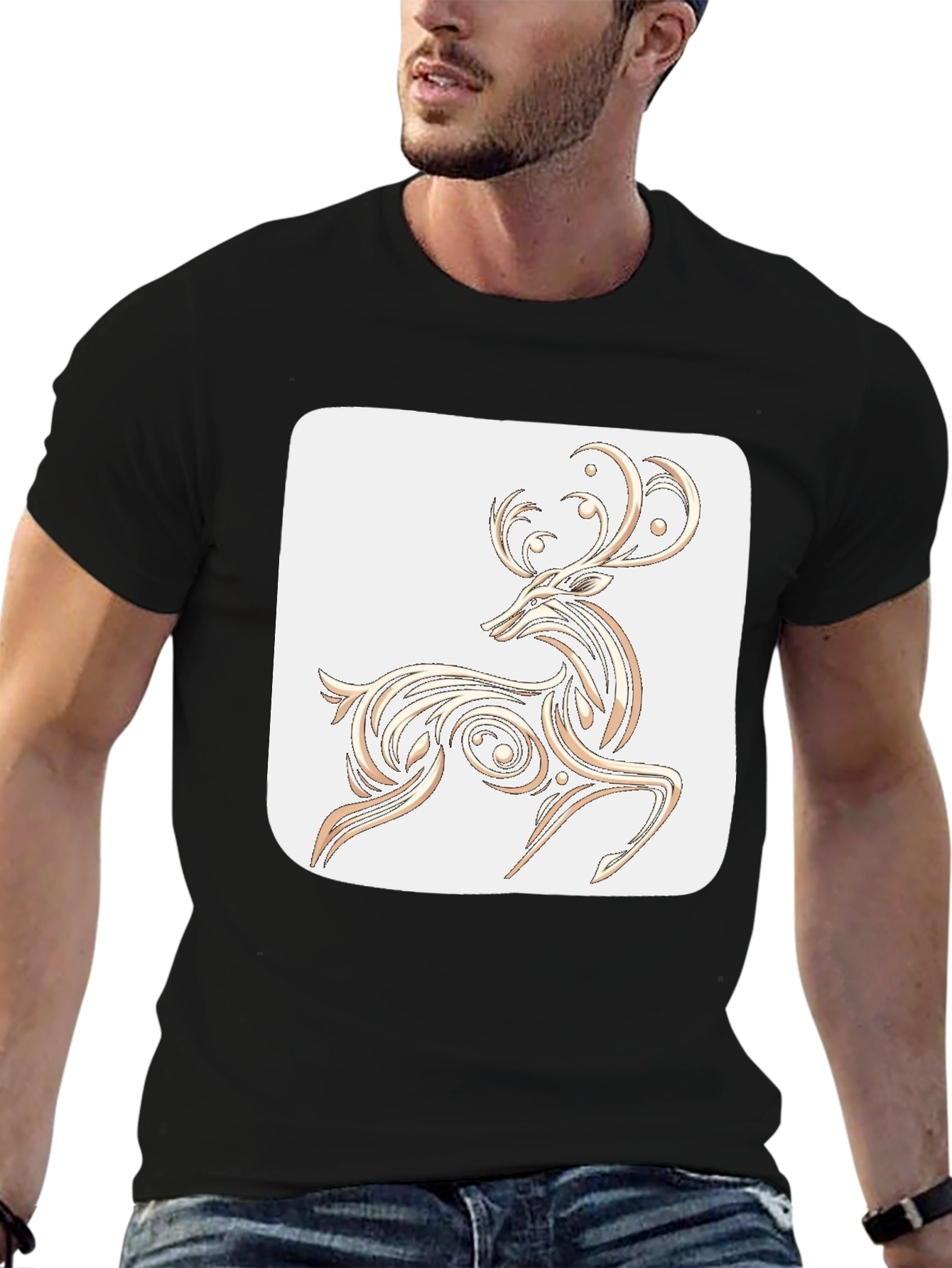 Elegant Deer Graphic Tee - Black