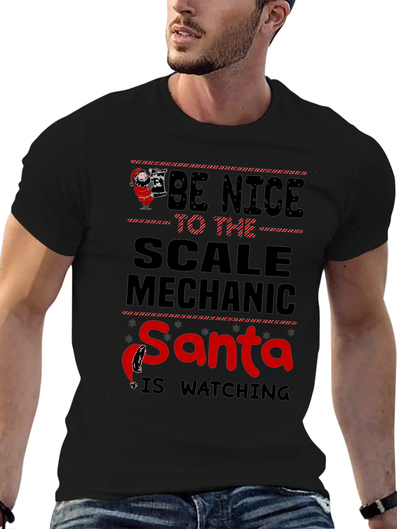 Be Nice to the Scale Mechanic Santa Watching T-Shirt