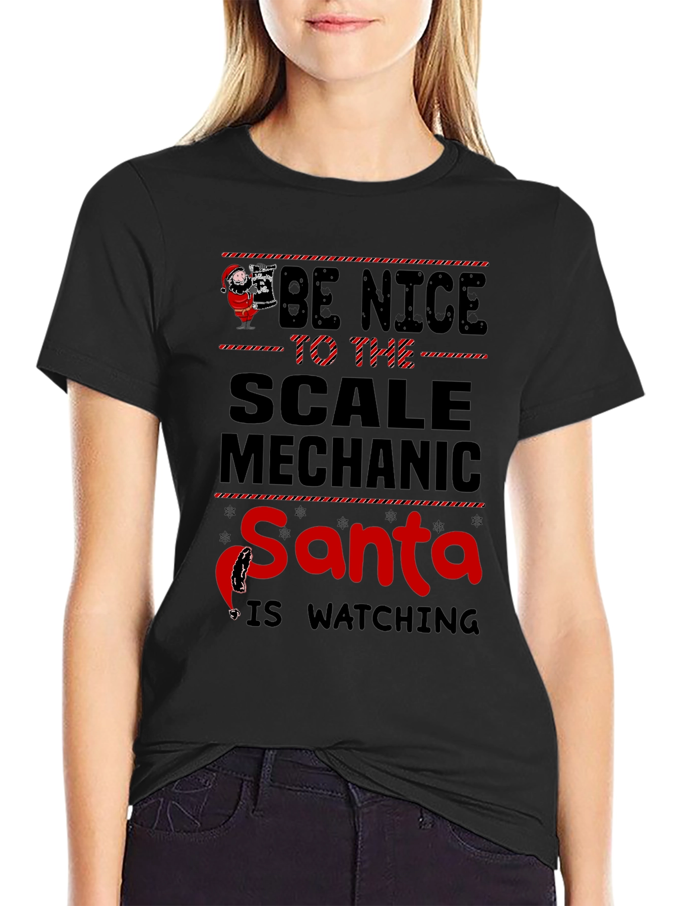 Be Nice to the Scale Mechanic Santa Watching T-Shirt