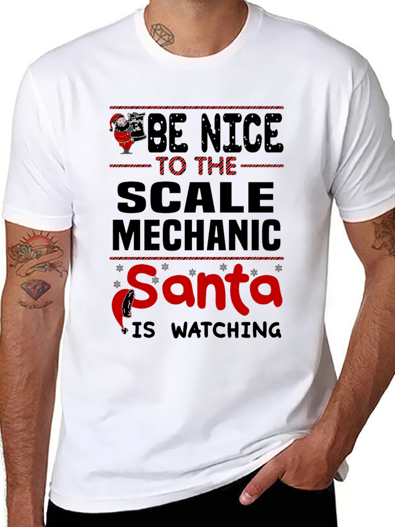Be Nice to the Scale Mechanic Santa Watching T-Shirt