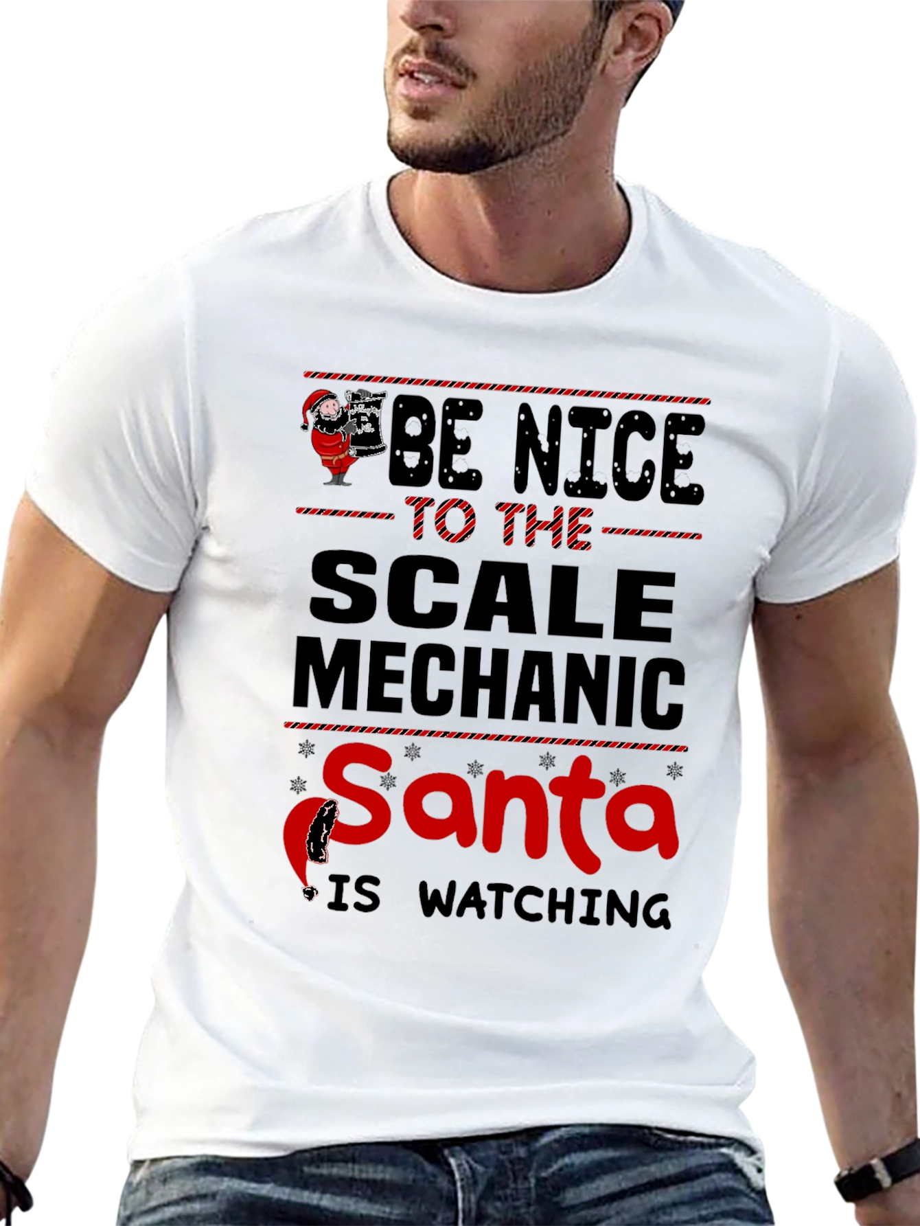 Be Nice to the Scale Mechanic Santa Watching T-Shirt