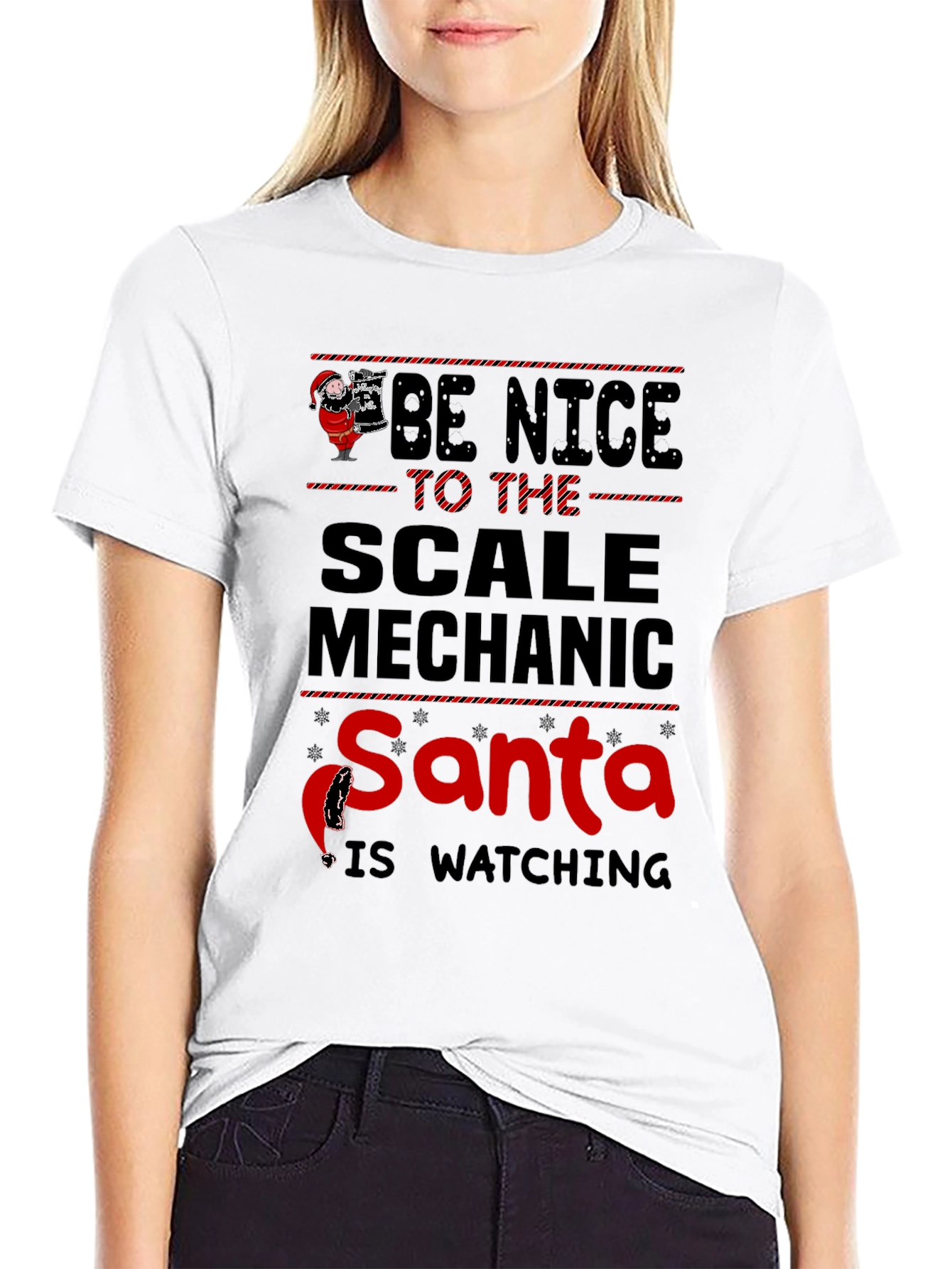 Be Nice to the Scale Mechanic Santa Watching T-Shirt