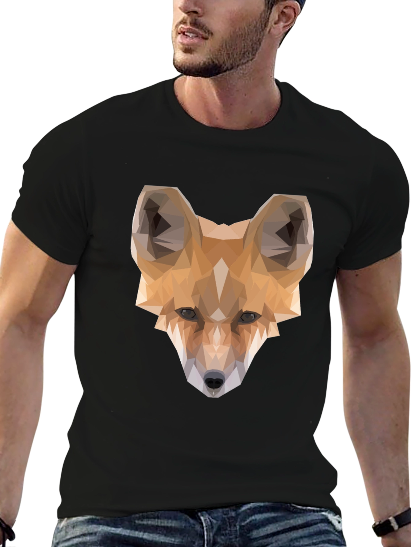 Geometric Fox Graphic Tee - Modern Mens T-Shirt
