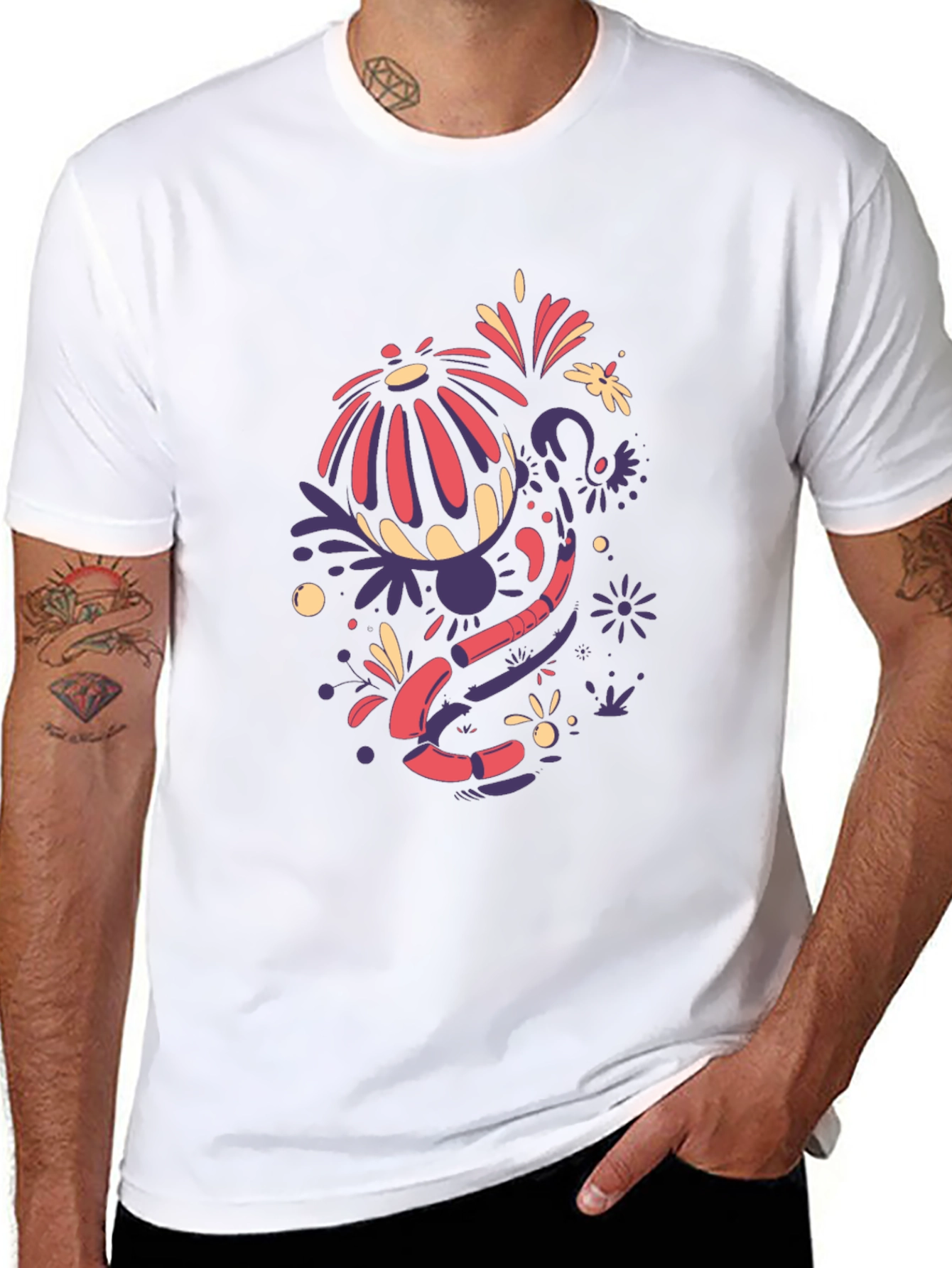 Funky Floral Graphic Tee - Black Cotton Blend