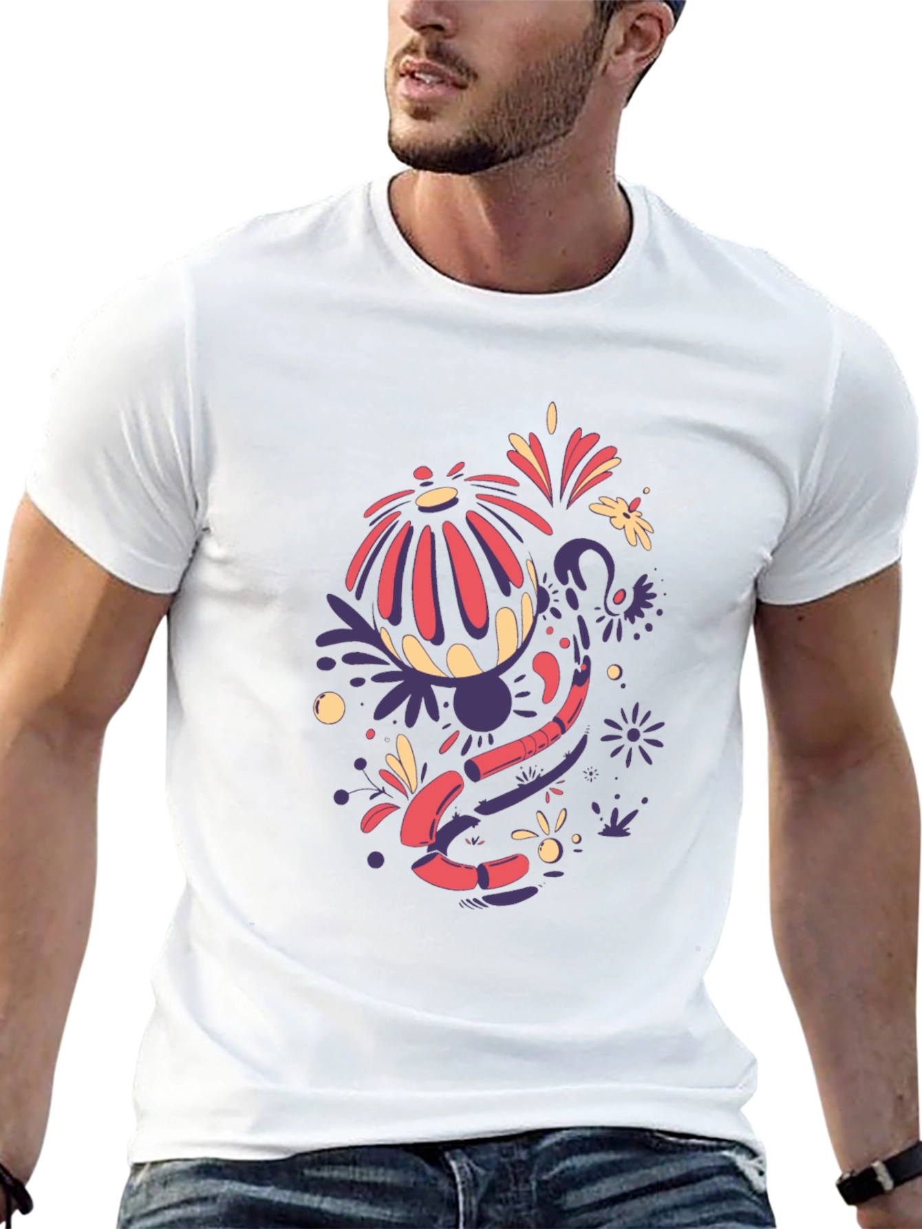 Funky Floral Graphic Tee - Black Cotton Blend