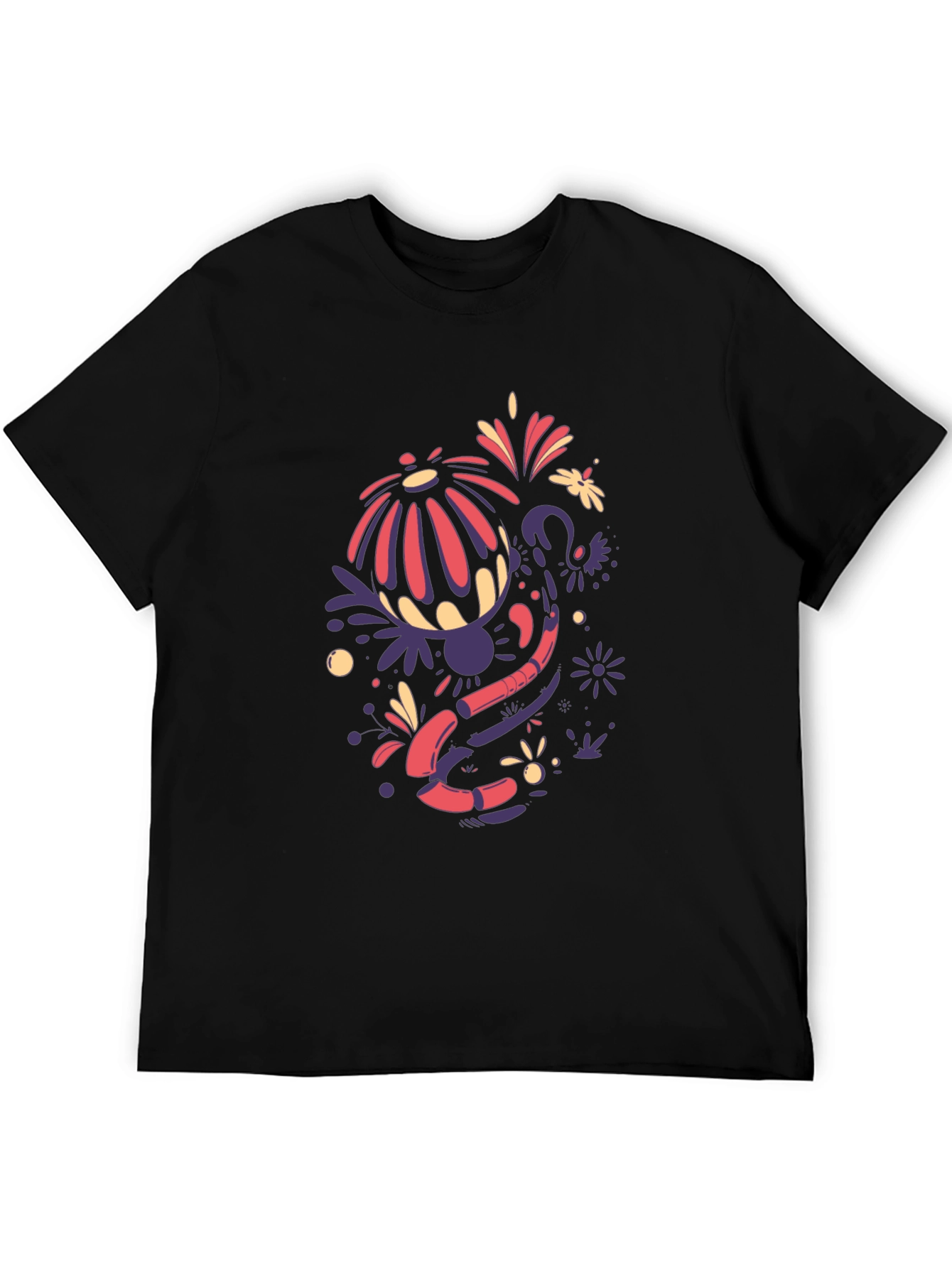 Funky Floral Graphic Tee - Black Cotton Blend